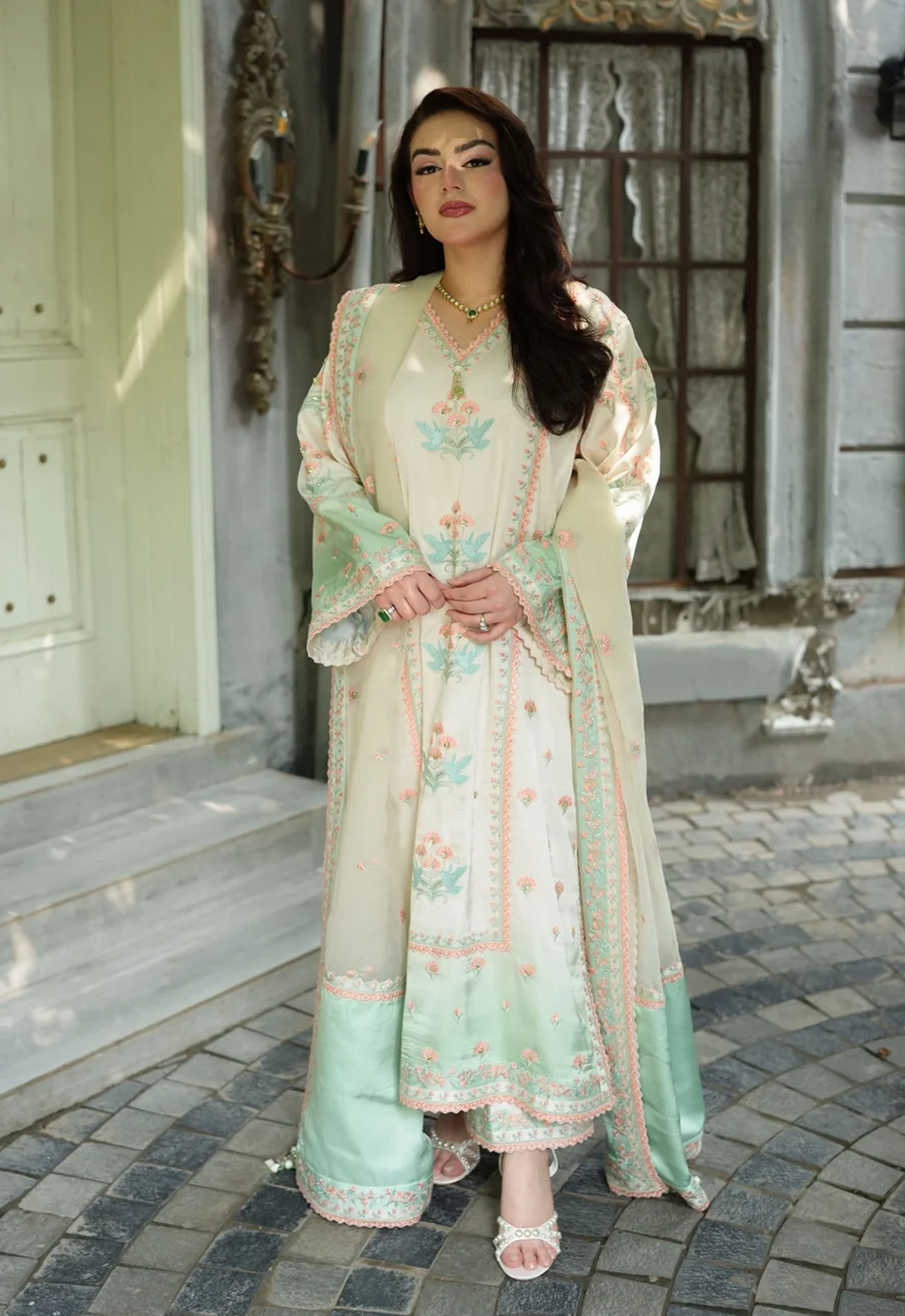 Embroidered Charmeuse Silk 3 Piece Unstitched Suit ACL-FC-37 - Party Wear