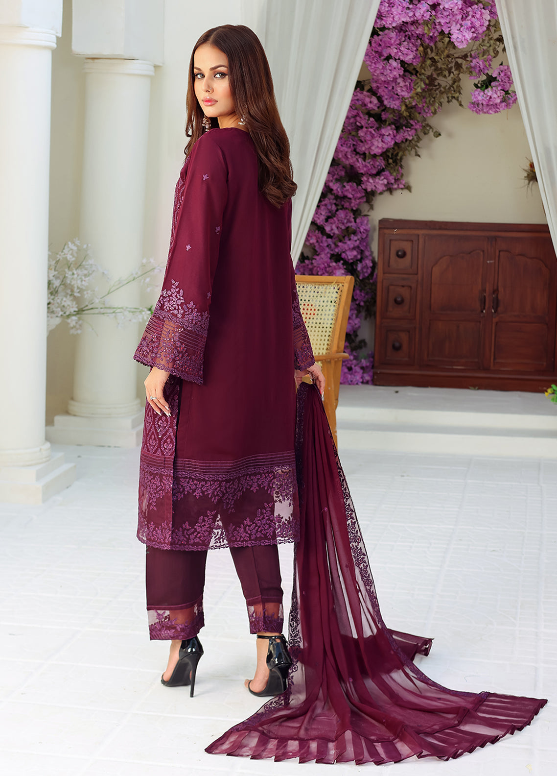 Daastan by Polawn Embroidered Unstitched 3 Piece Chiffon Suit PD-23-404- Party Wear
