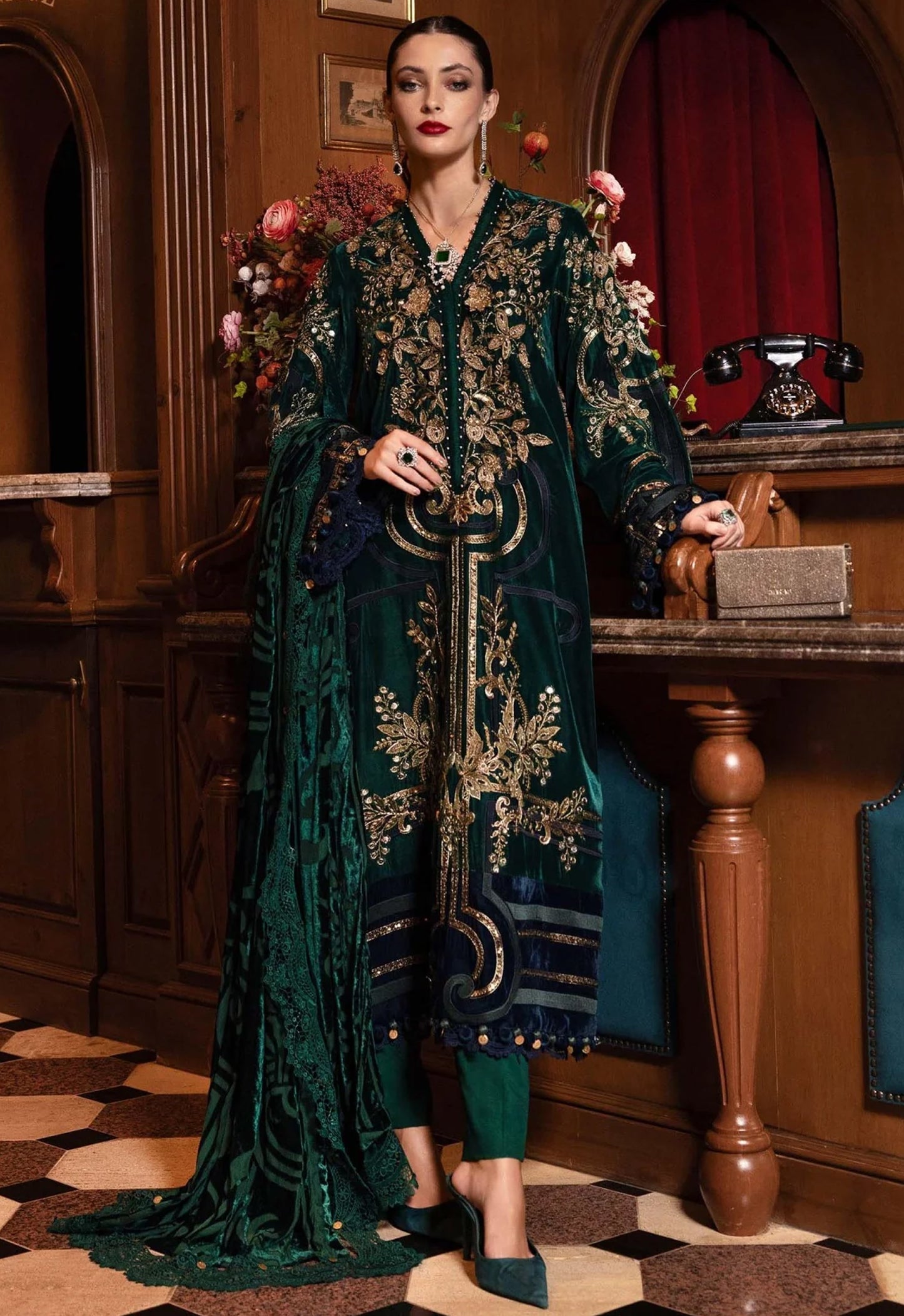 Embroidered Unstitched 3 Piece Velvet Suit MBL-WL-1302-25 - Party Wear