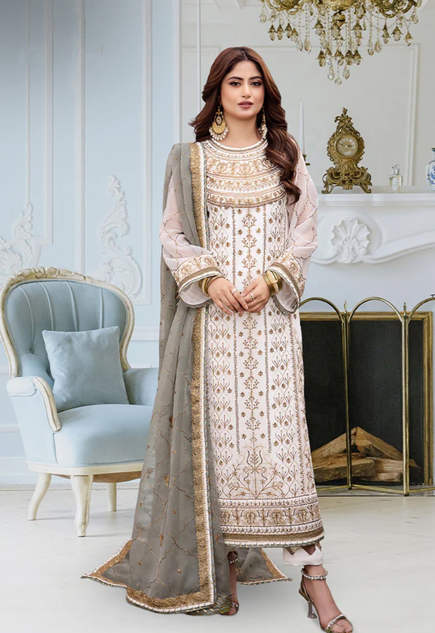 Embroidered Chiffon 3 Piece Unstitched Suit AJCF-D17-25 - Party Wear