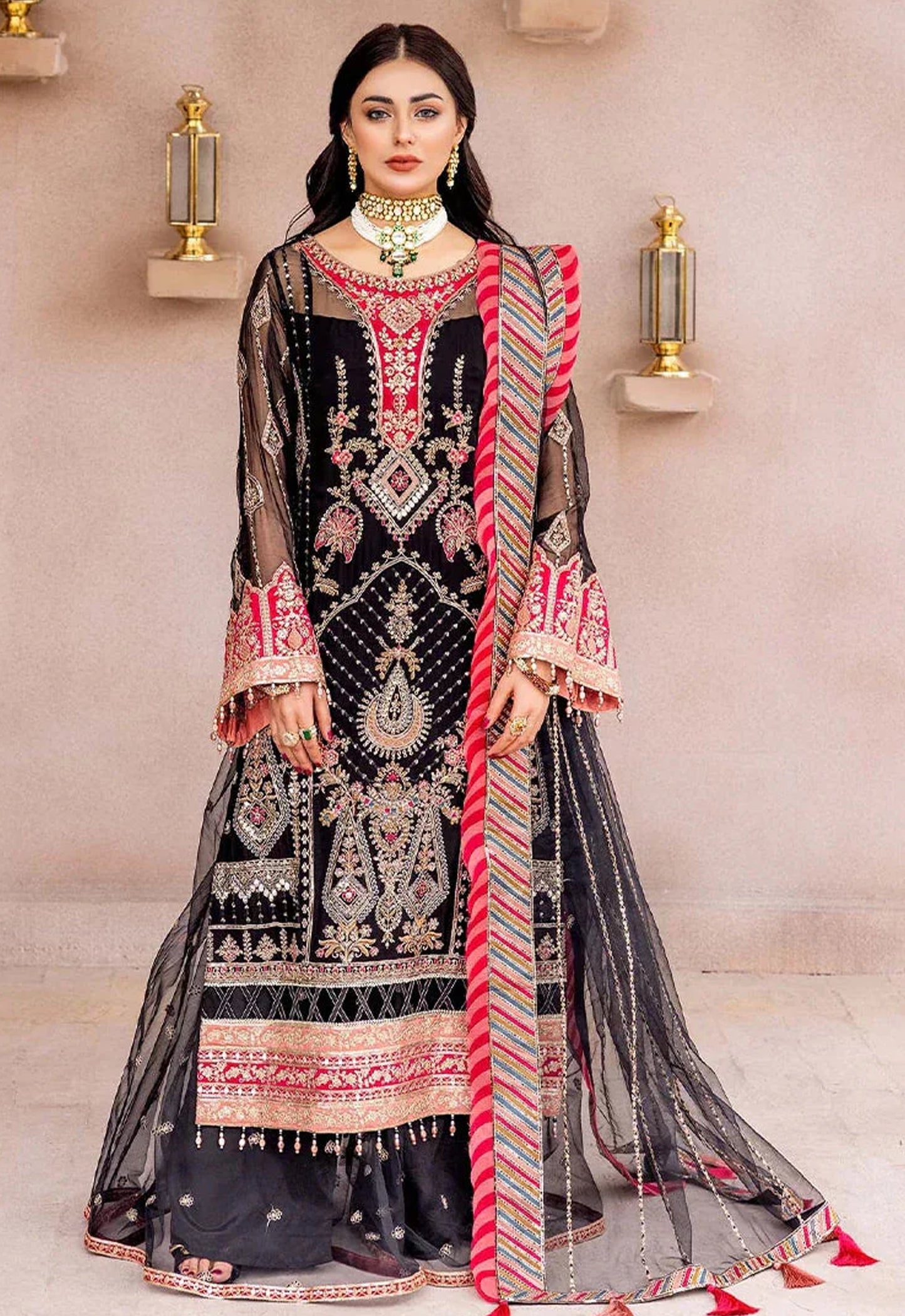 Embroidered Chiffon 3 Piece Unstitched Suit ALC-JAHAN ARA-24 - Party Wear