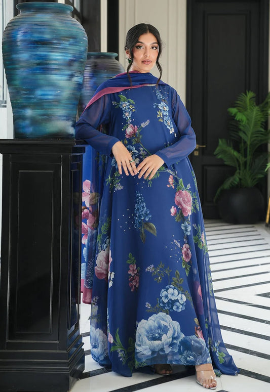 Embroidered Chiffon 3 Piece Unstitched Suit LL-OMAAL DRESS-25 - Party Wear