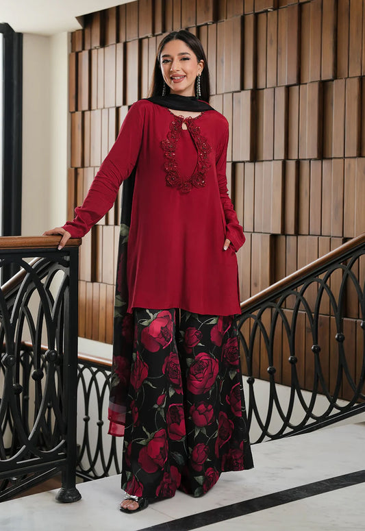 Embroidered Silk 3 Piece Unstitched Suit LL-AMOL TOP-25 - Party Wear