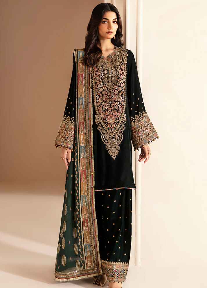 Embroidered Unstitched 3 Piece Velvet Suit JV-VF-2025 - Party Wear
