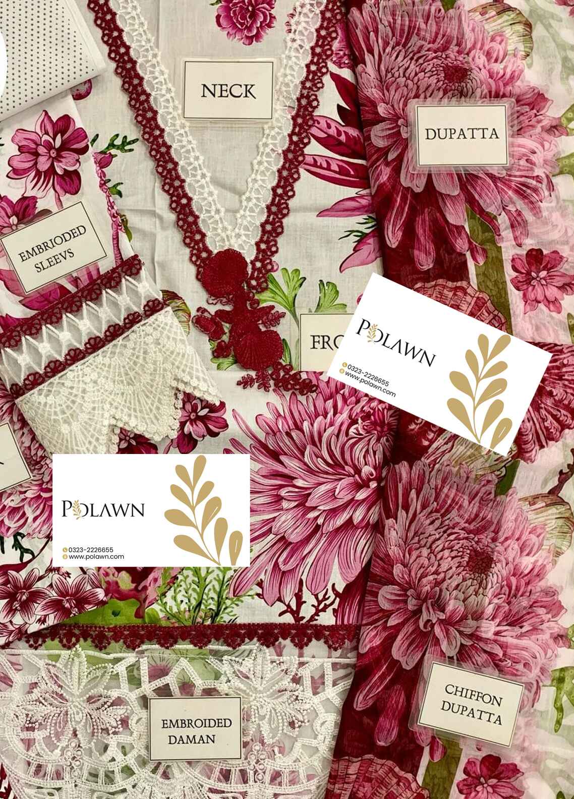 Embroidered Lawn 3 Piece Unstitched Suit MBL-MPT-2510-A-25 - Summer Collection
