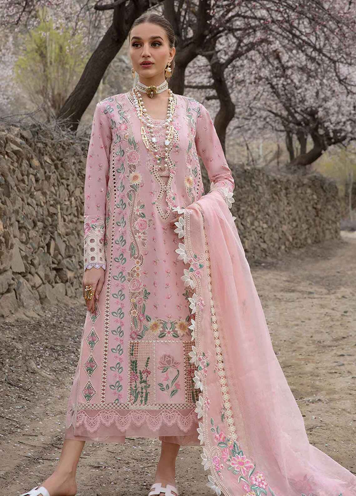 pink lawn dress Designer Embroidered Lawn