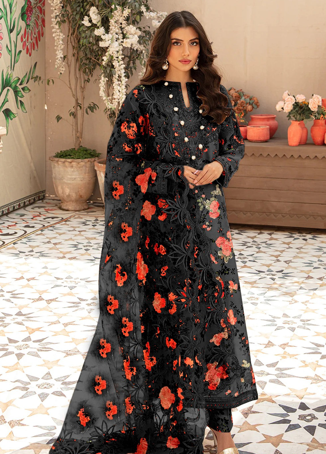 Embroidered Lawn 3 Piece Unstitched Suit BLACK-VL-D06 - Summer Collect Polawn Embroidered Lawn 3 Piece Unstitched Suit BLACK-VL-D06 - Summer Collect Polawn