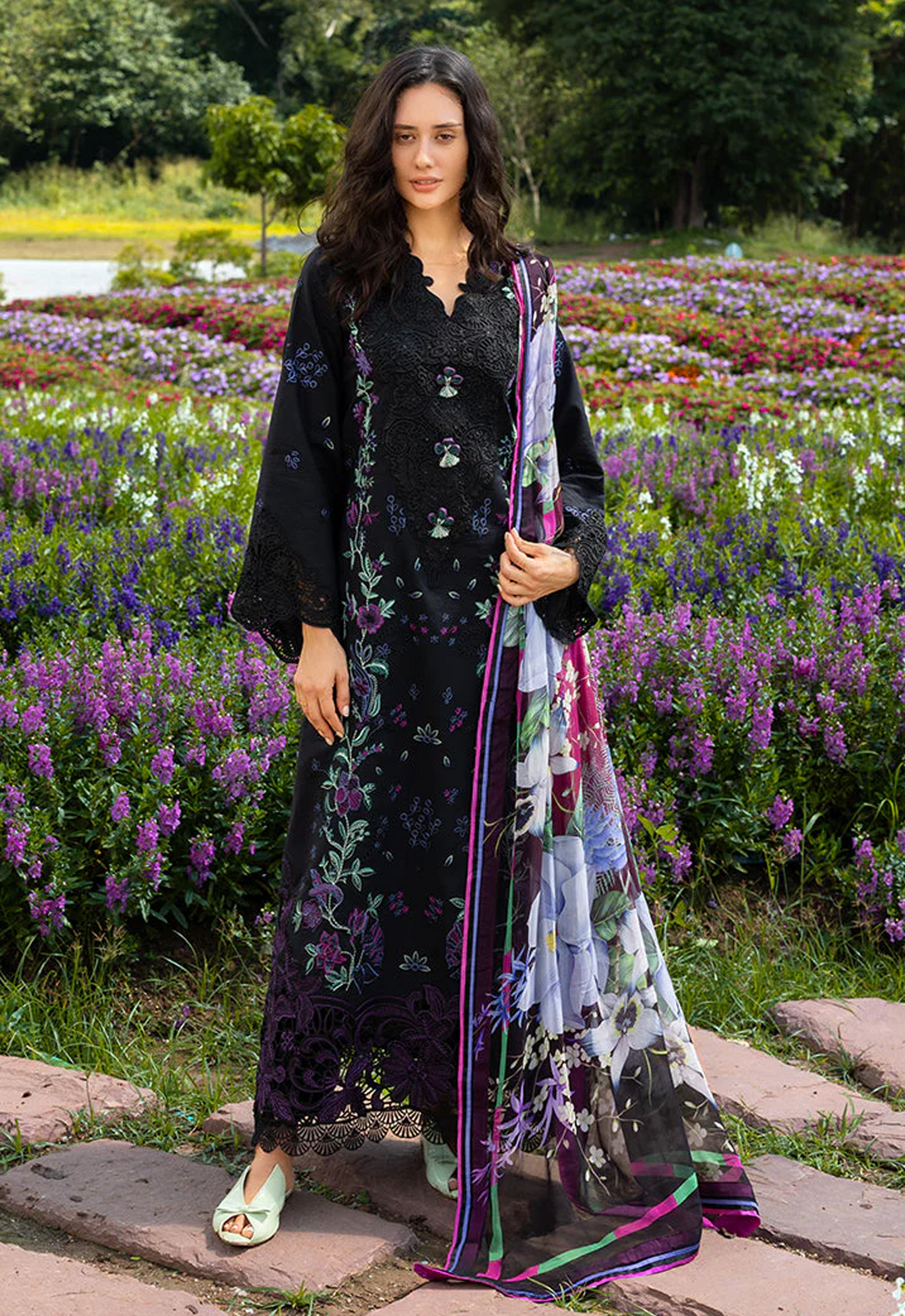 Embroidered Lawn 3 Piece Unstitched Suit ML-HU-Garden Lullaby - Summer Collection