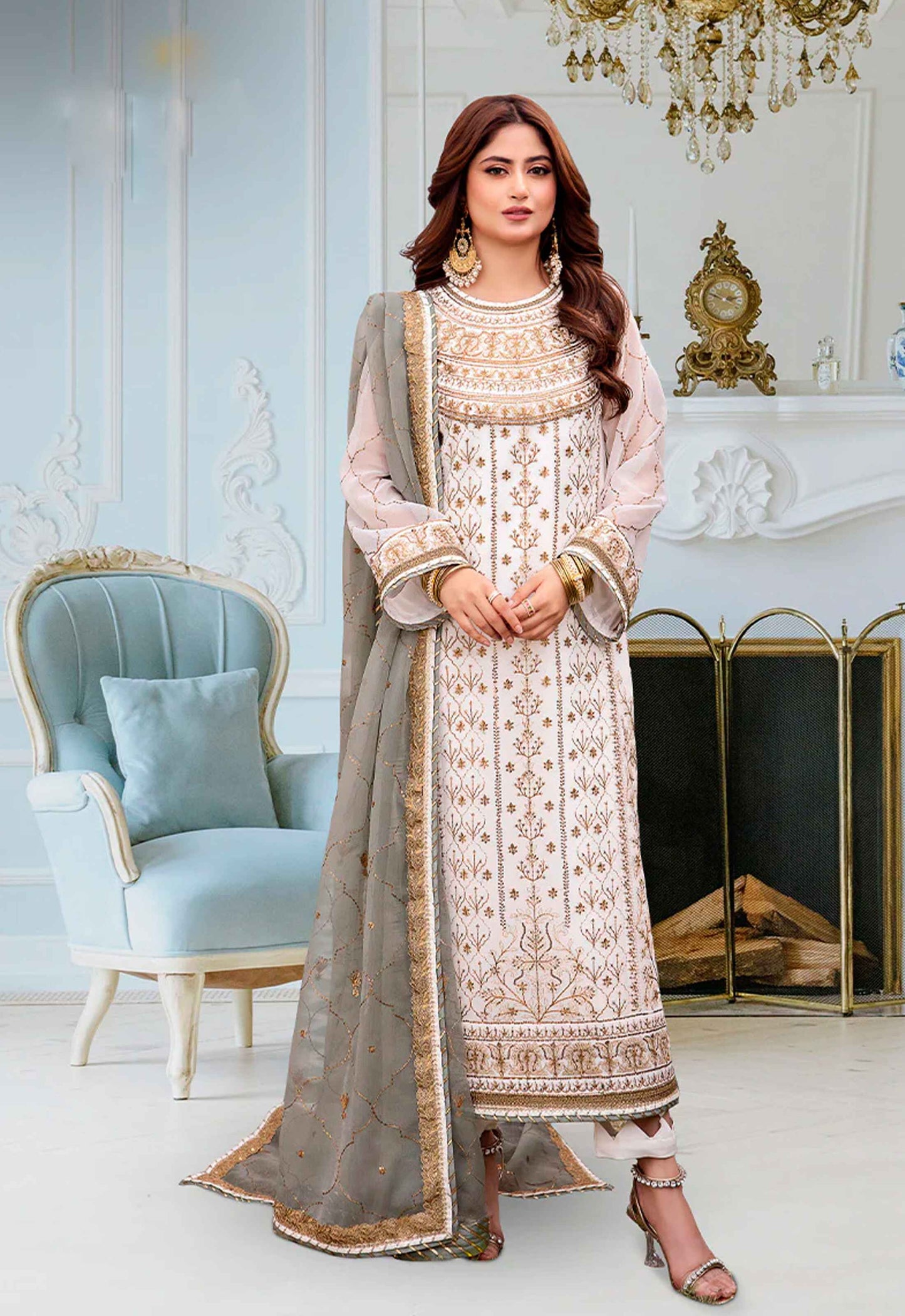 Embroidered Chiffon 3 Piece Unstitched Suit AJCF-D17-25 - Party Wear