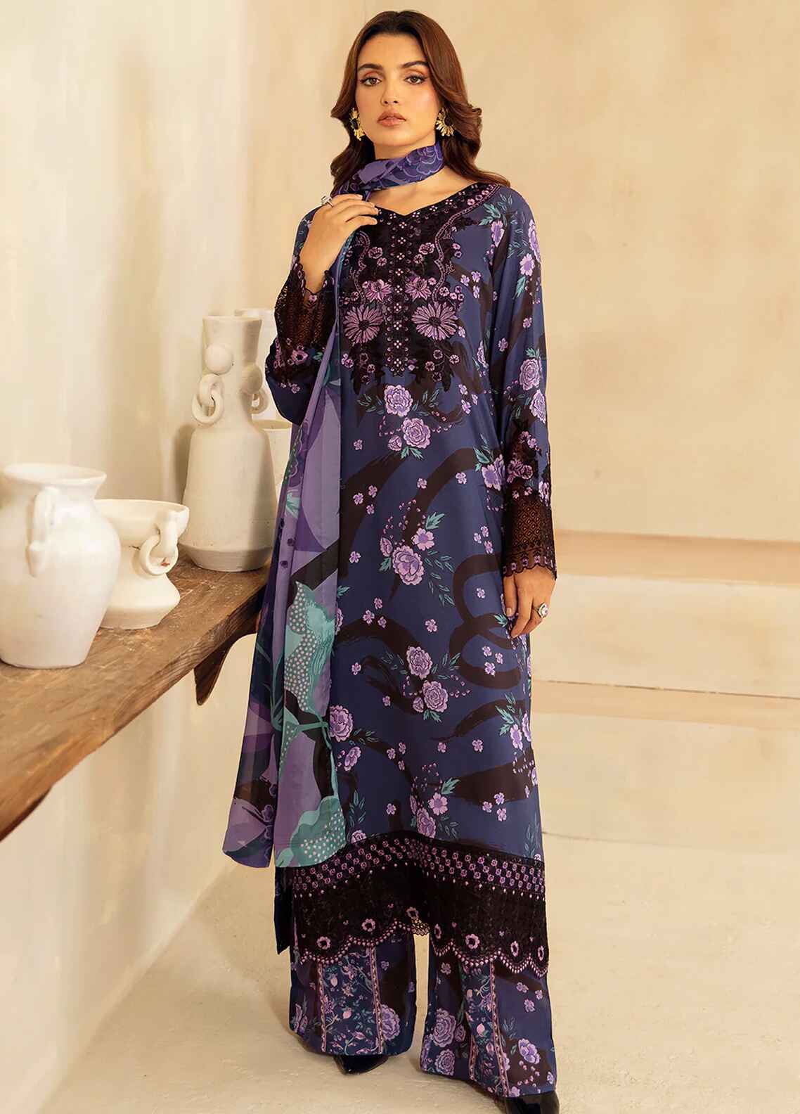 Embroidered Lawn 3 Piece Unstitched Suit RL-J-405-Summer Collection