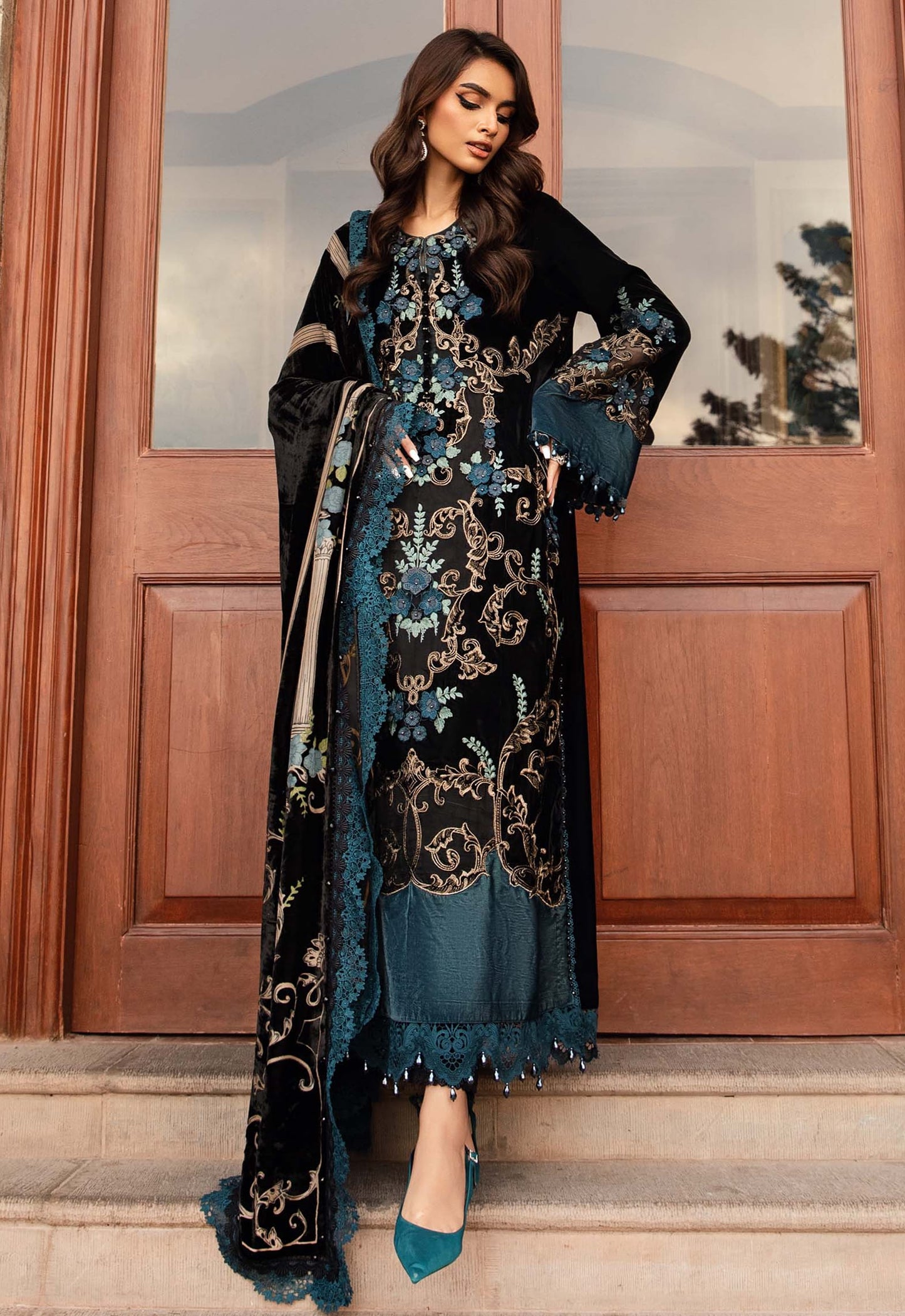 Embroidered Unstitched 3 Piece Velvet Suit MBL-DL-1208 - Party Wear