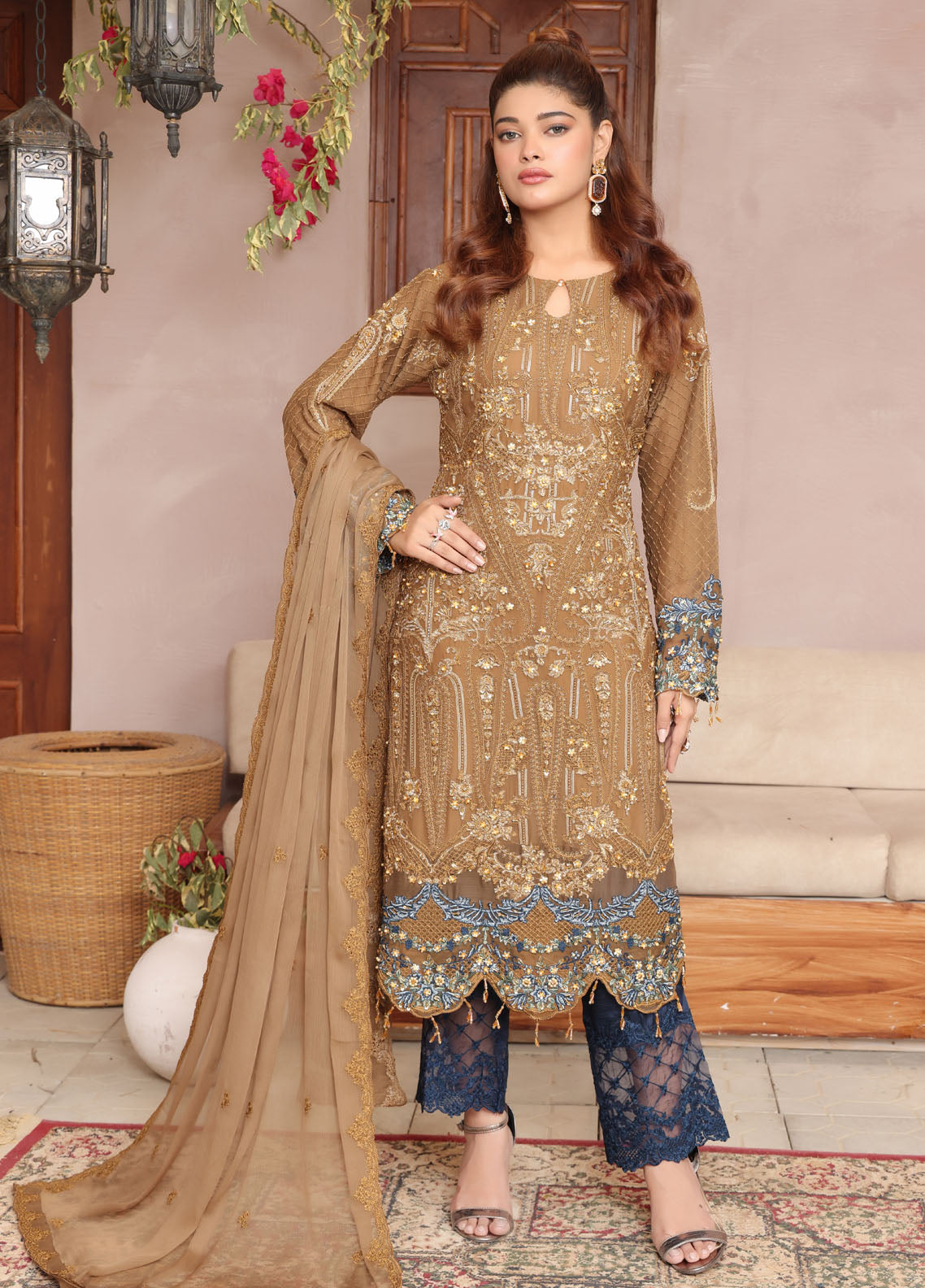 Arzoo By Polawn Embroidered Stitched 3 Piece Chiffon Suit PD-24-703-Ready to Wear