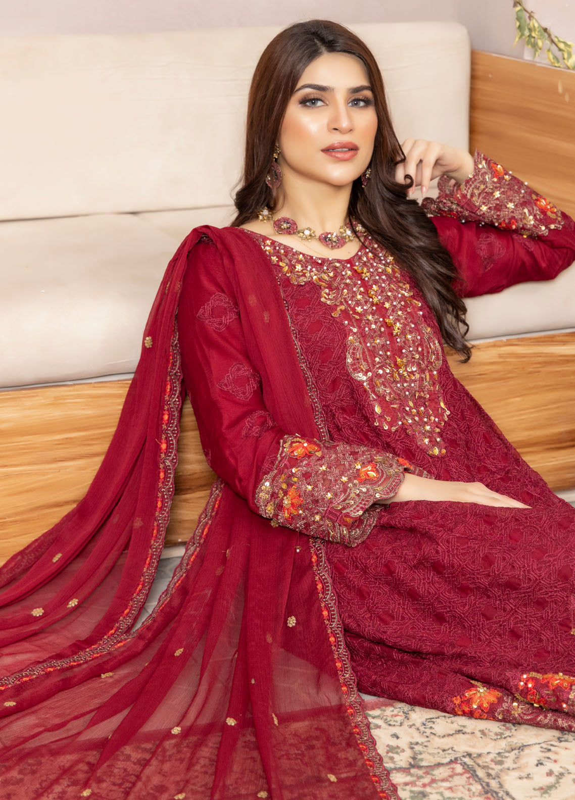 Arzoo By Polawn Embroidered Stitched 3 Piece Chiffon Suit PD-24-705-Ready to Wear