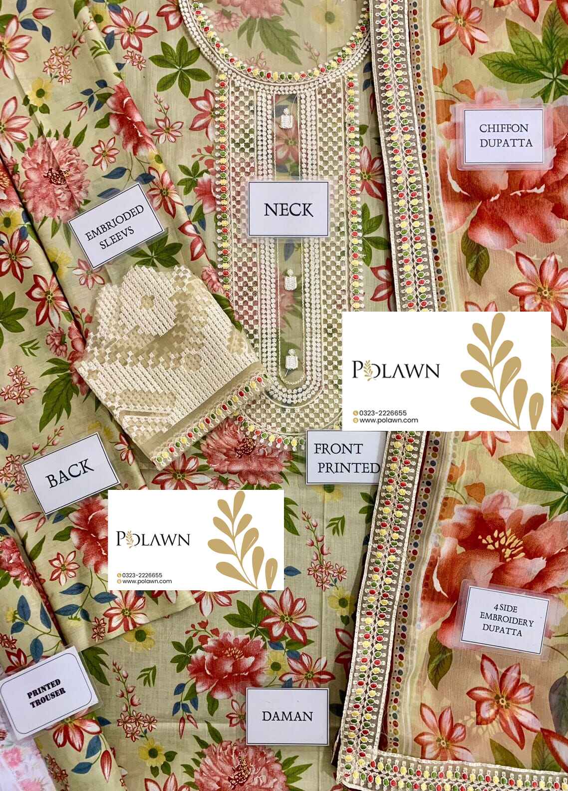 Embroidered Lawn 3 Piece Unstitched Suit BL-UF-510 - Summer Collection