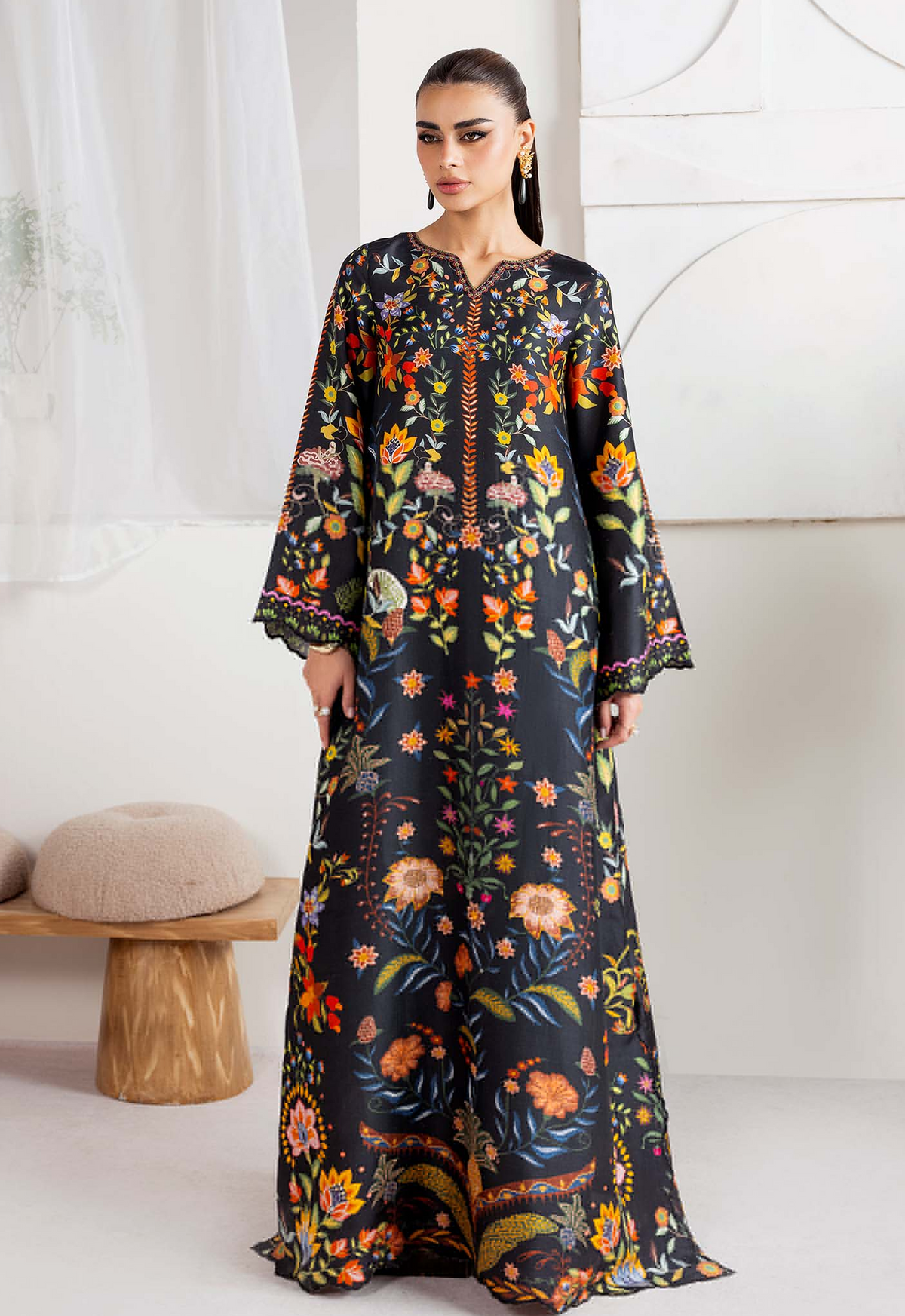 Printed Kaftaan Charmeuse Silk 2 Piece Unstitched Suit KMK-SOVANA - Party Wear