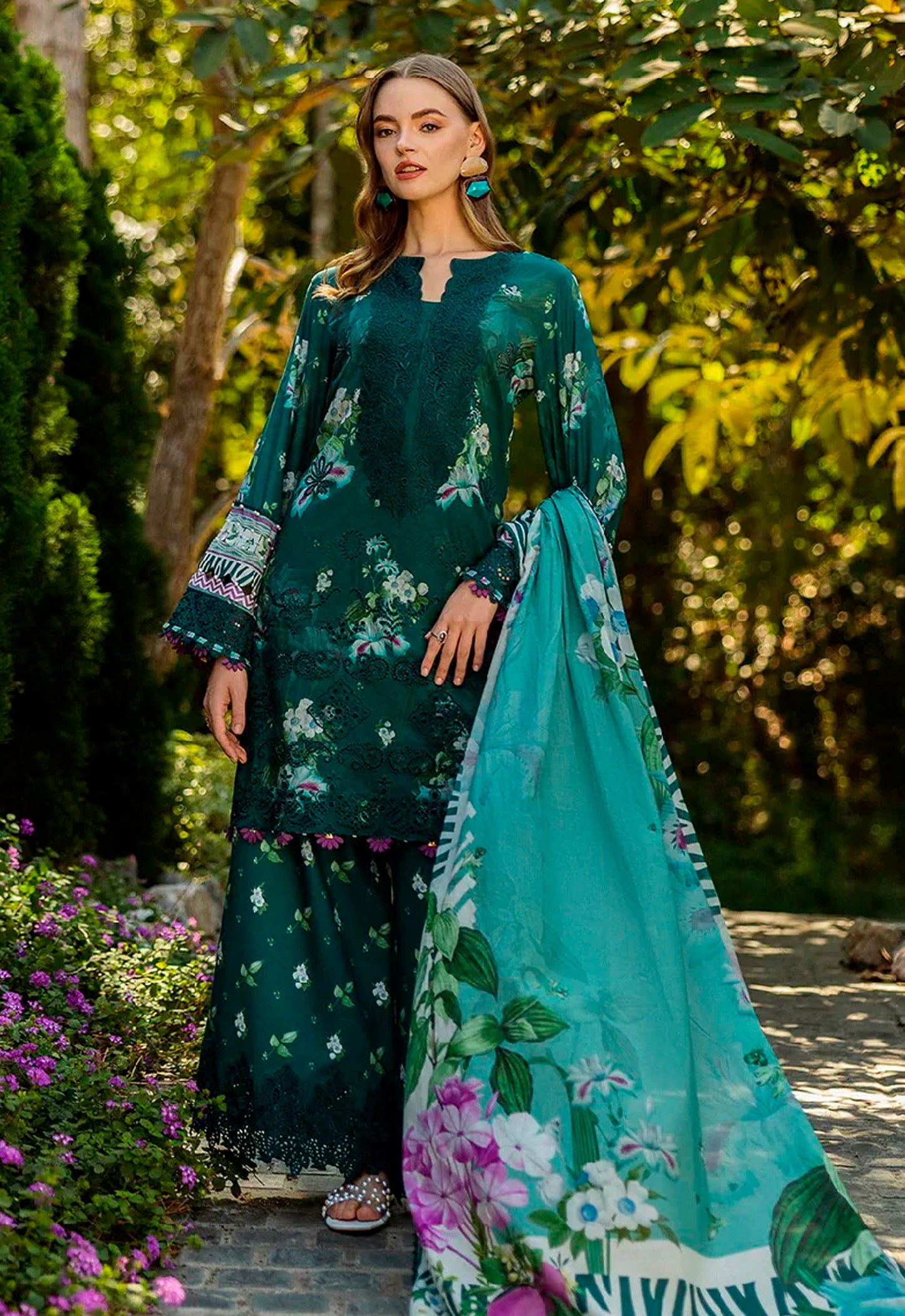 Embroidered Lawn 3 Piece Unstitched Suit EL-07B-JADE EMBRACE-25 - Summer Collection