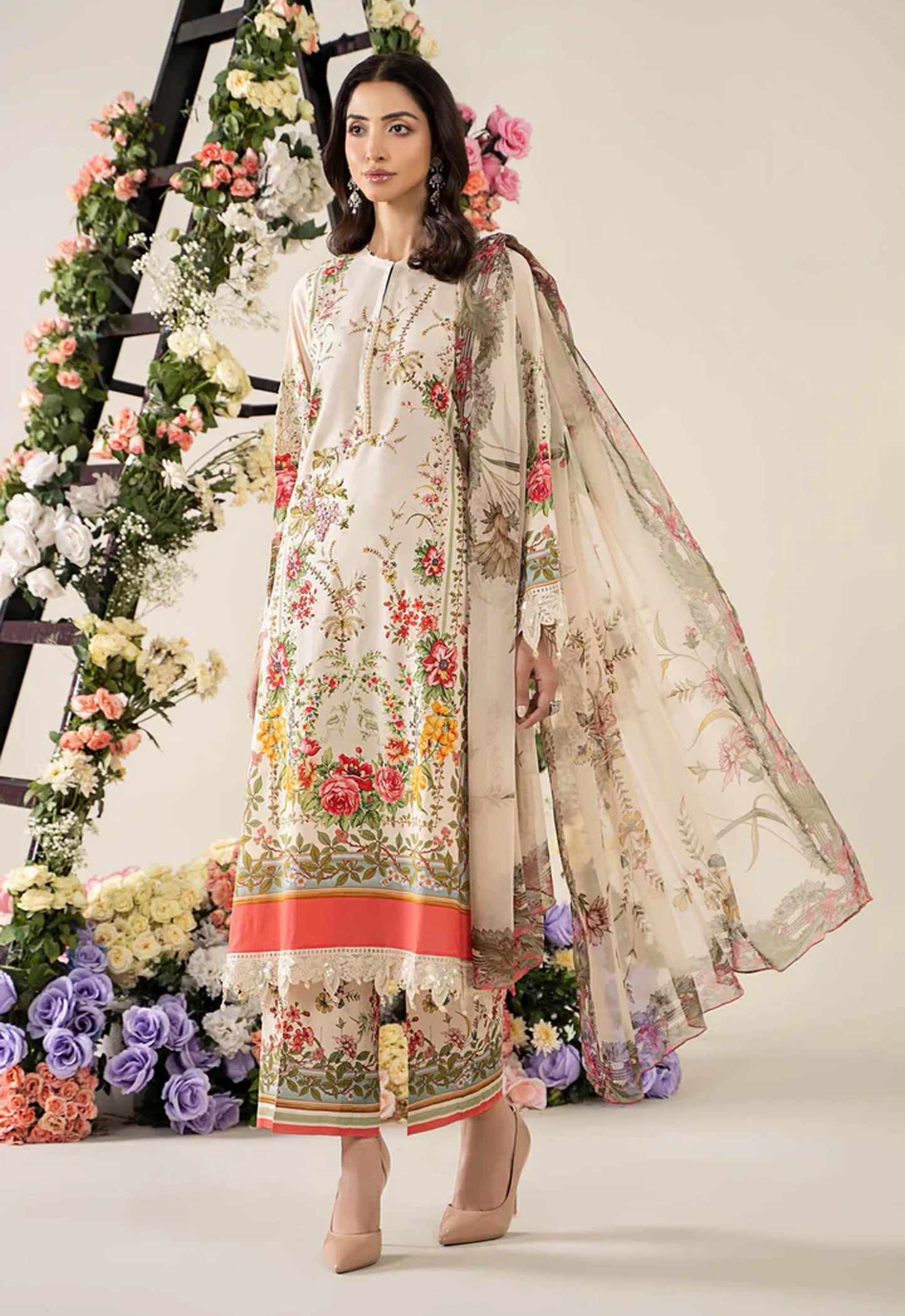 Embroidered Lawn 3 Piece Unstitched Suit MBL-MPT-2605-A-25 - Summer Collection