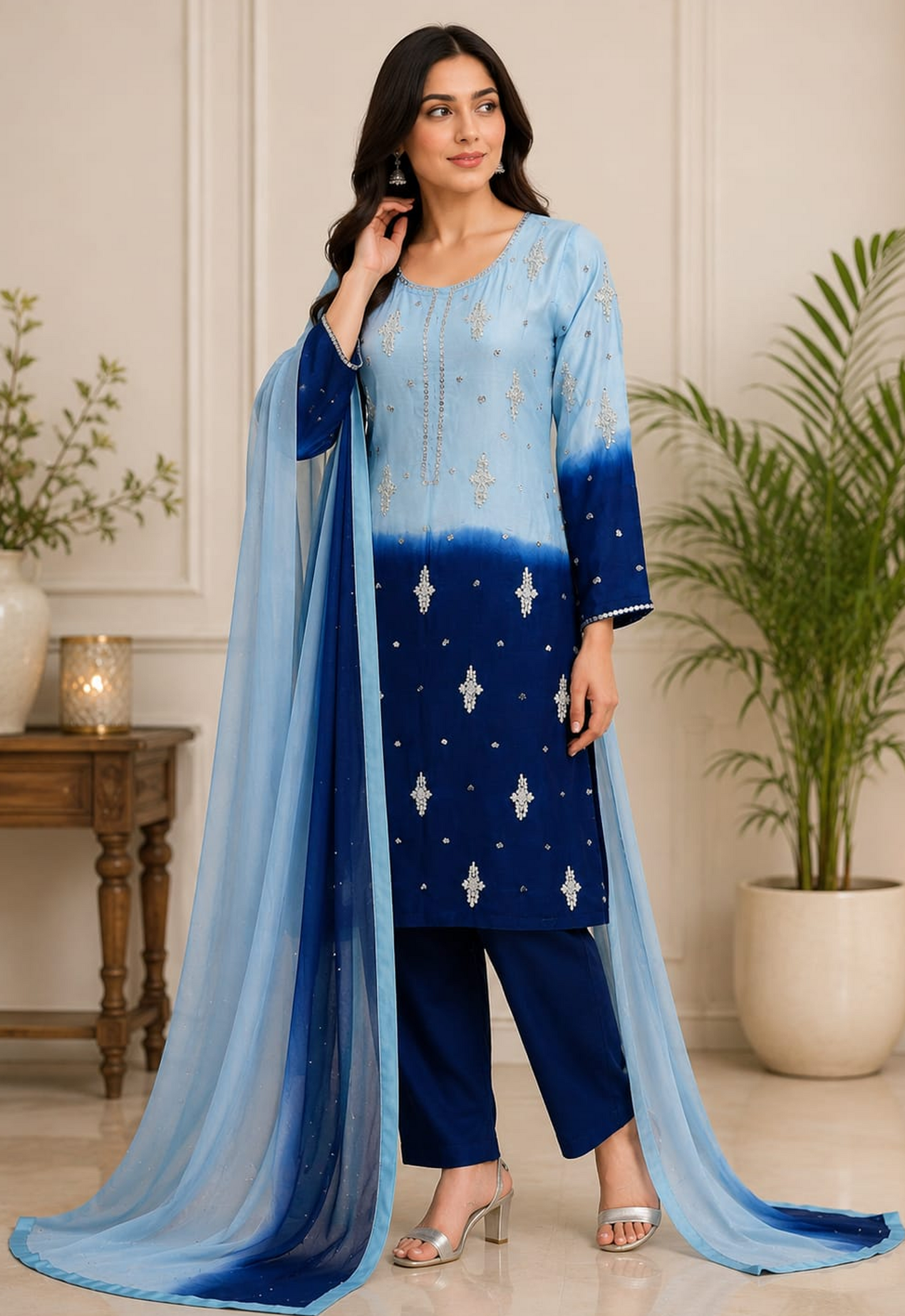 Embroidered Chiffon 3 Piece Unstitched Saree PL-26-2611 - Party Wear