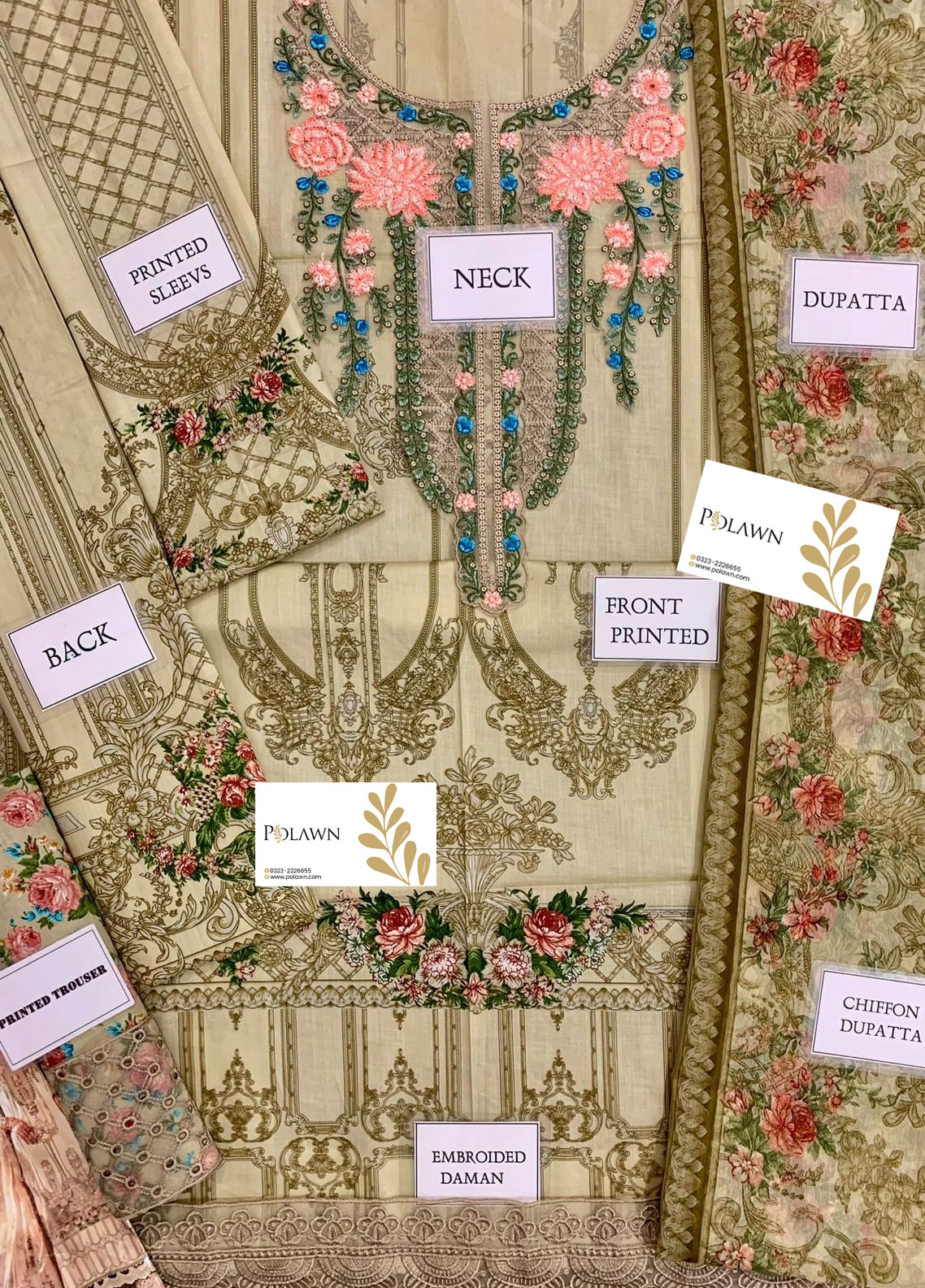 Embroidered Lawn 3 Piece Unstitched Suit MBL-MPT-2104-A-24 - Summer Collection