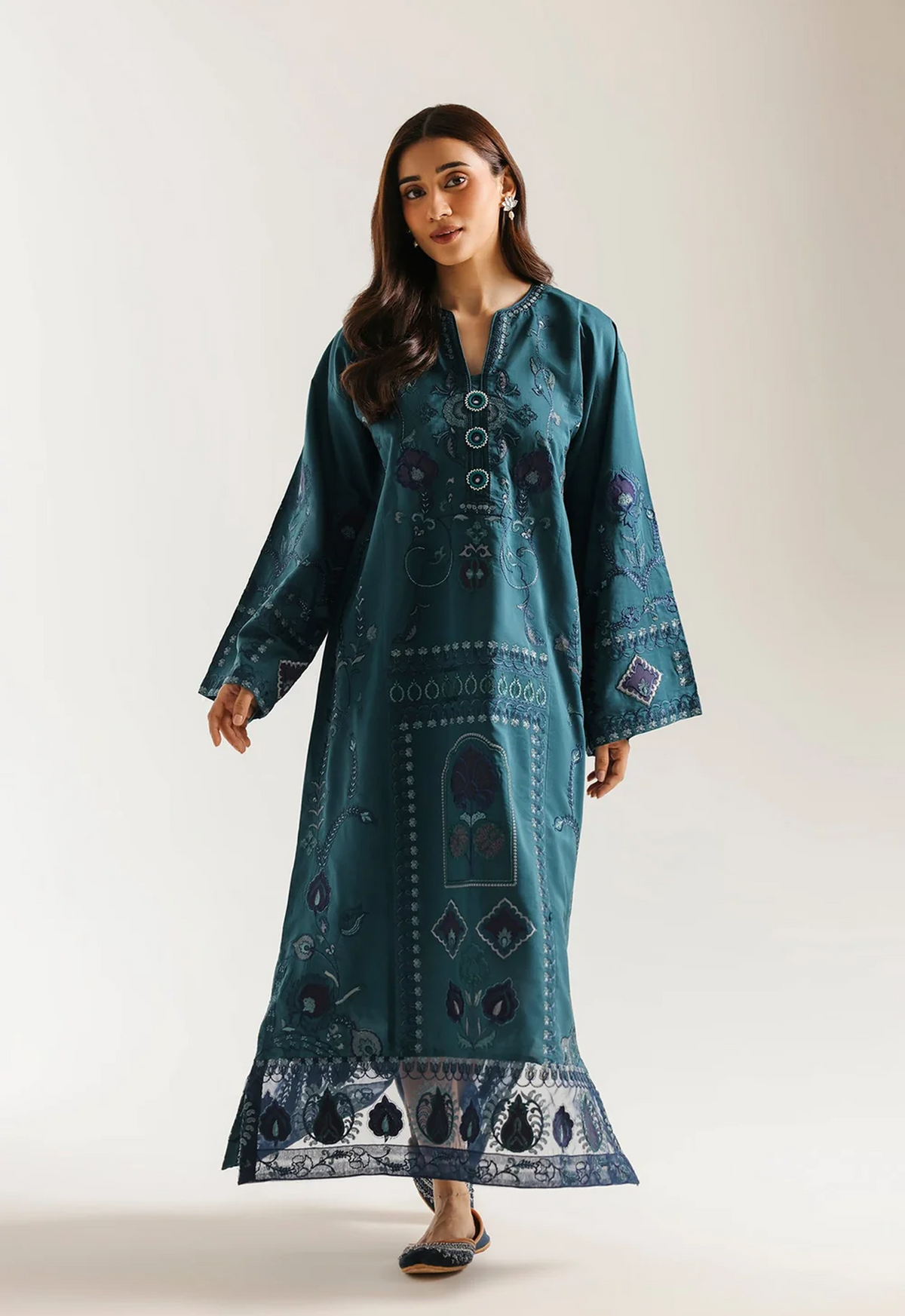 Embroidered Kaftaan Charmeuse Silk 2 Piece Unstitched Suit ZINC-EK-E4394/103/711 - Party Wear