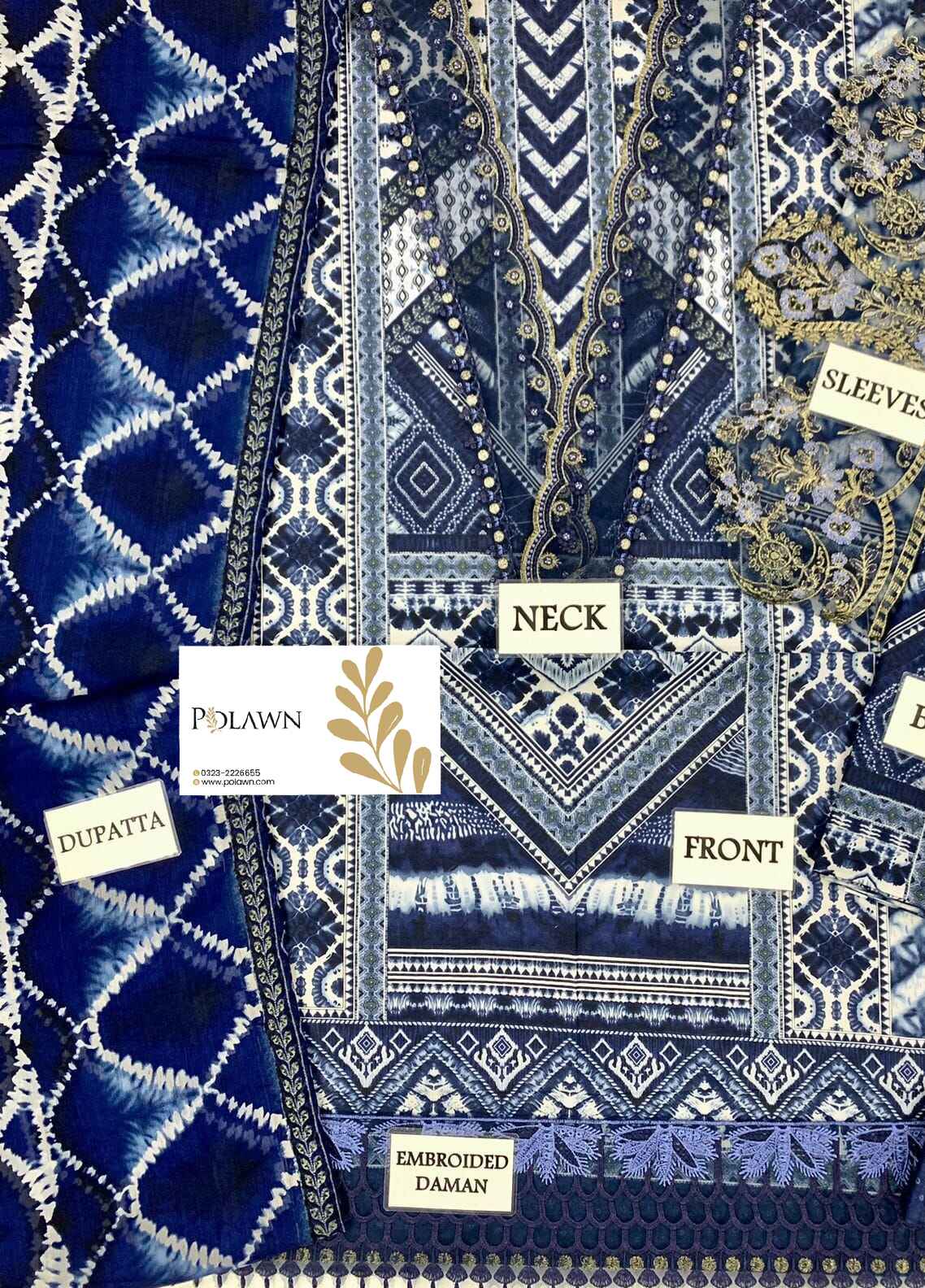 Embroidered Lawn 3 Piece Unstitched Suit MBL-MPT-2208-B-24- Summer Collection