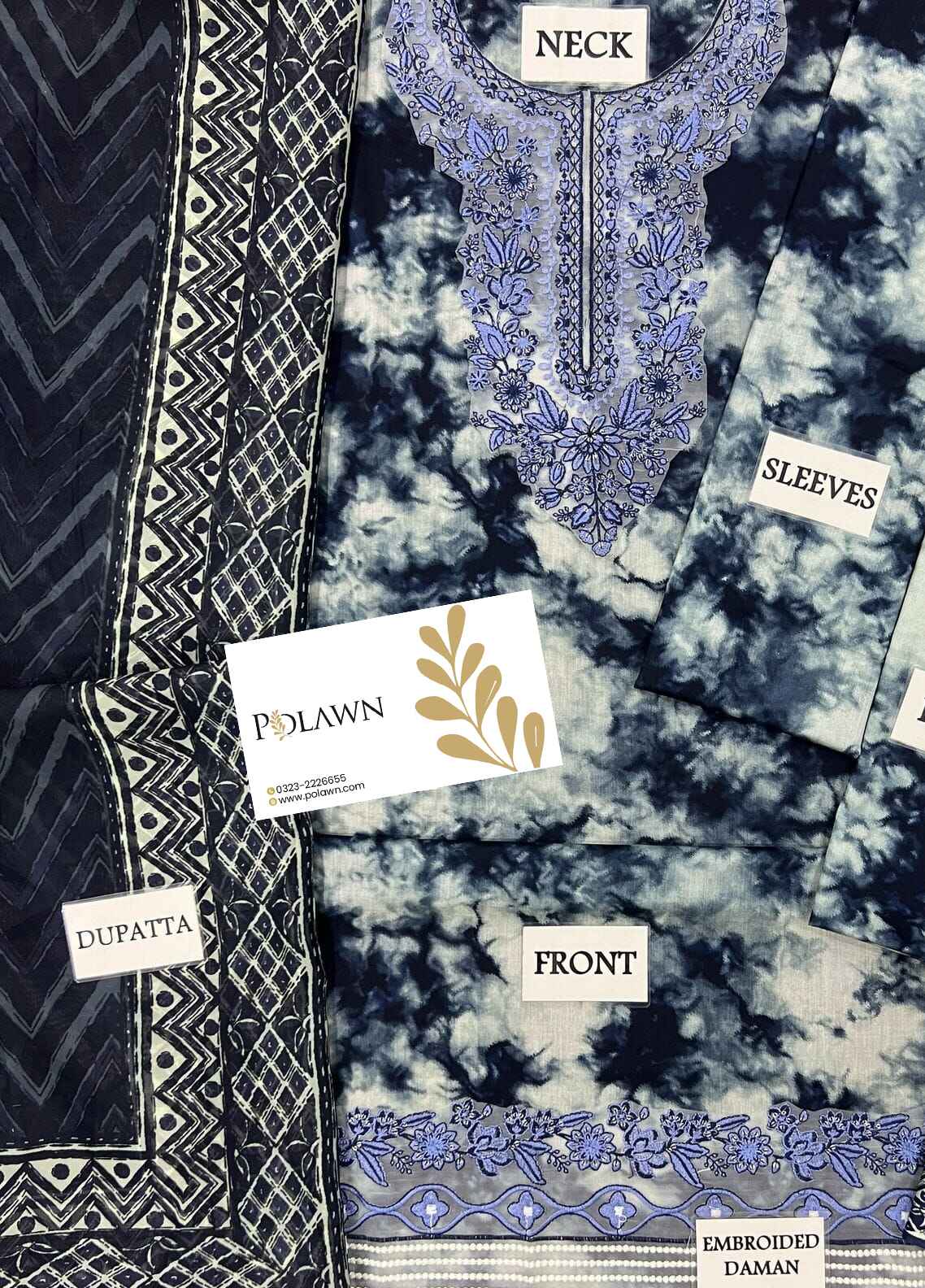 Embroidered Lawn 3 Piece Unstitched Suit SL-U3PE-DY25V2-10 - Summer Collection