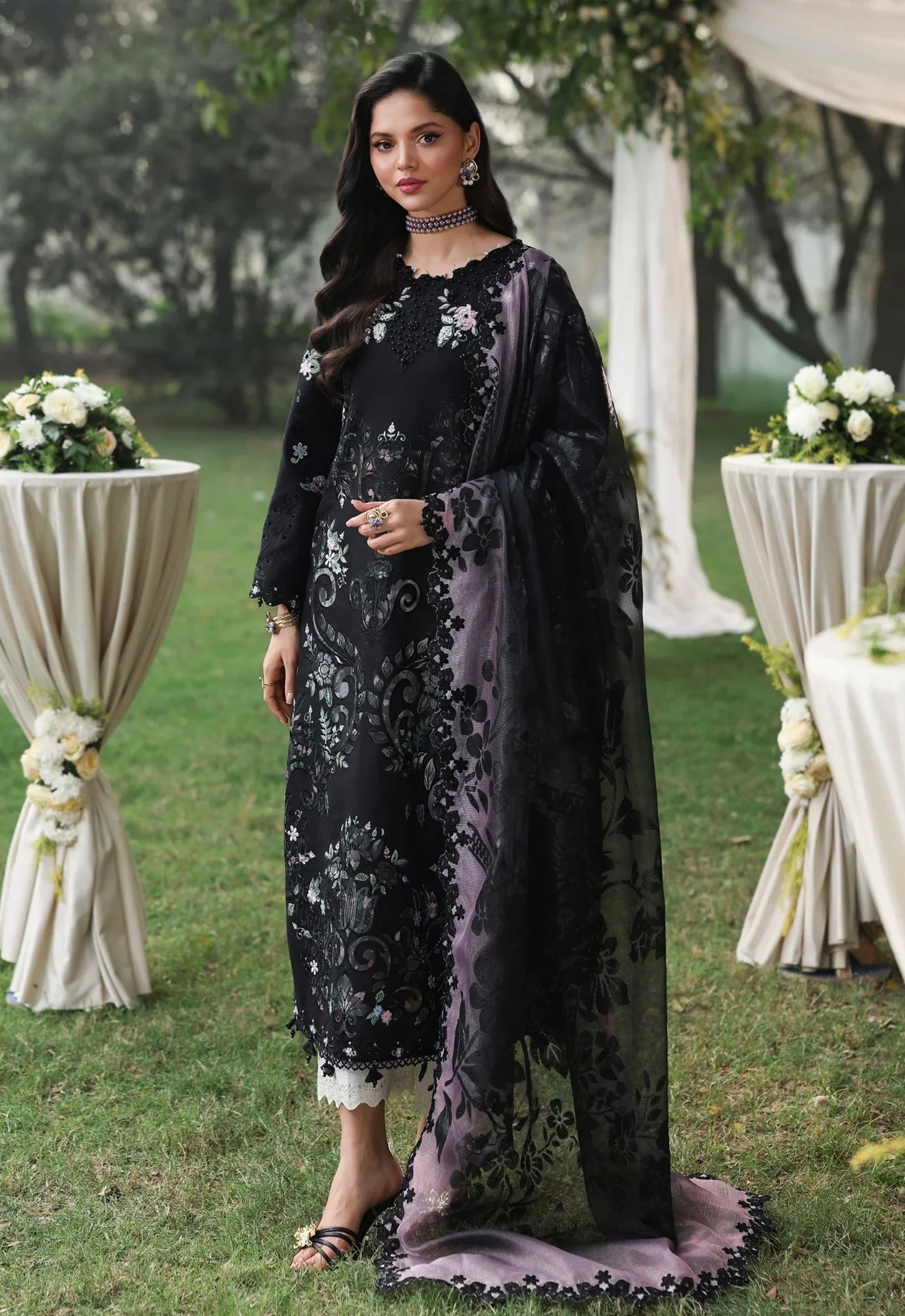 Embroidered Lawn 3 Piece Unstitched Suit SL-HU-MIDNIGHT BLOOM - Summer Collection