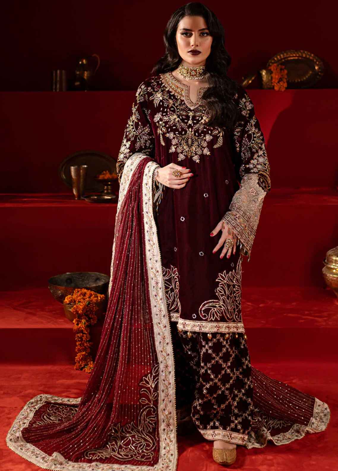 Embroidered Unstitched 3 Piece Velvet Suit NC-NW-89-24 - Party Wear