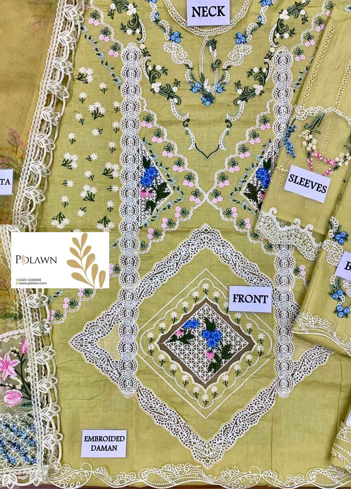 Embroidered Lawn 3 Piece Unstitched Suit CSSL-D02-A-SUNFLOWER YELLOW-24 - Summer Collection