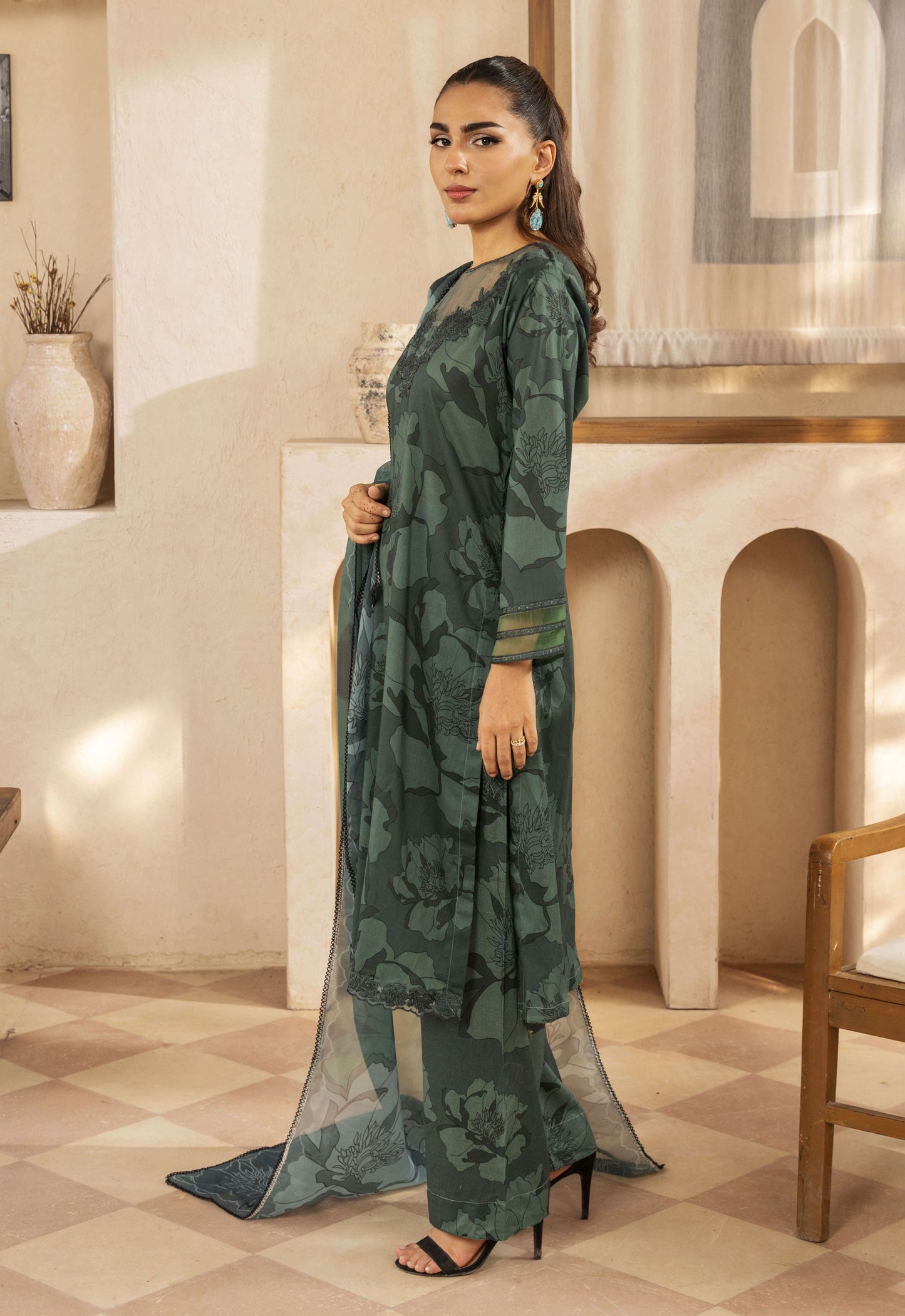 Husn By Polawn Embroidered Stitched 3 Piece Lawn Suit PD-25-422-B-Ready to Wear