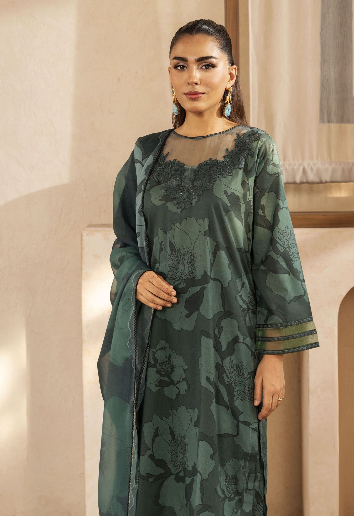 Husn By Polawn Embroidered Stitched 3 Piece Lawn Suit PD-25-422-B-Ready to Wear