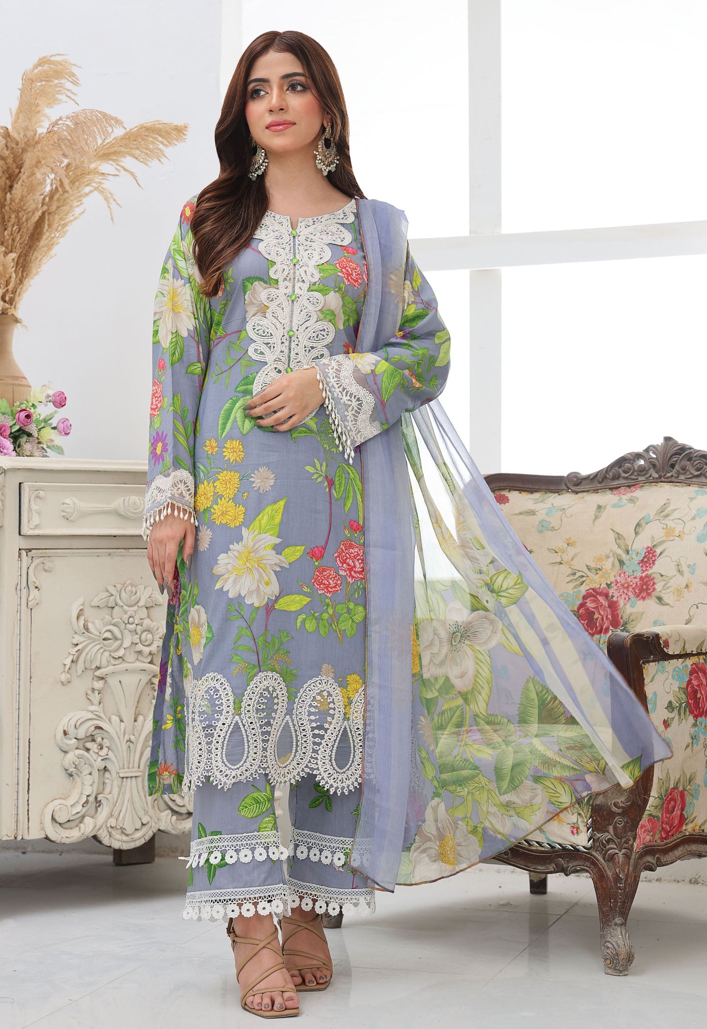 Naina By Polawn Embroidered Stitched 3 Piece Lawn Suit PD-25-436-A-Ready to Wear