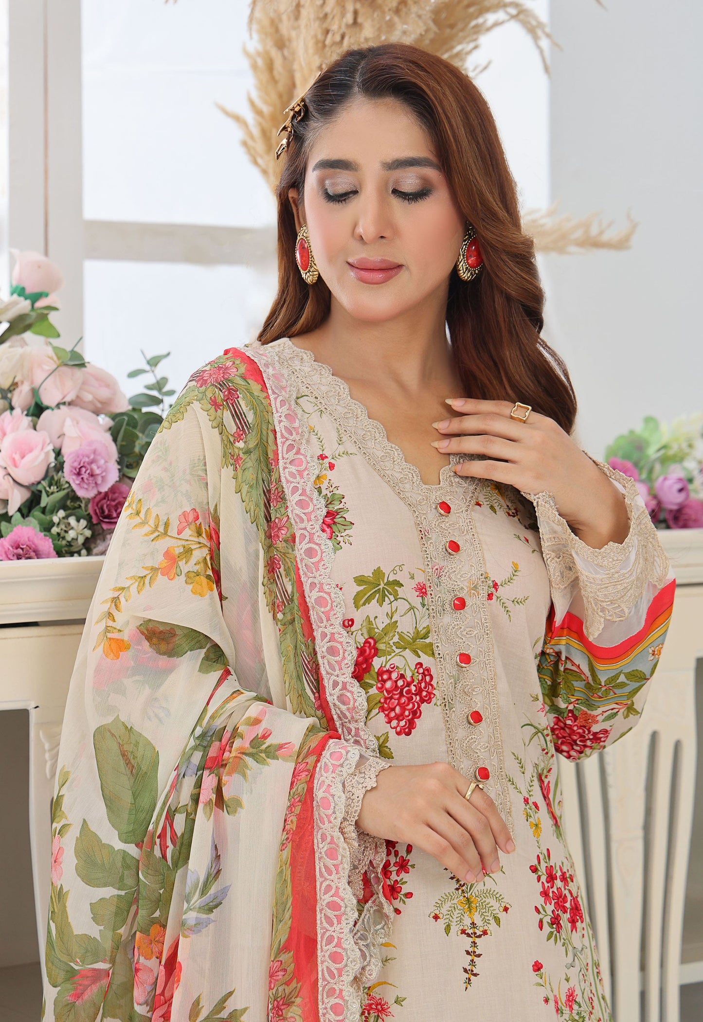 Naina By Polawn Embroidered Stitched 3 Piece Lawn Suit PD-25-438-A-Ready to Wear