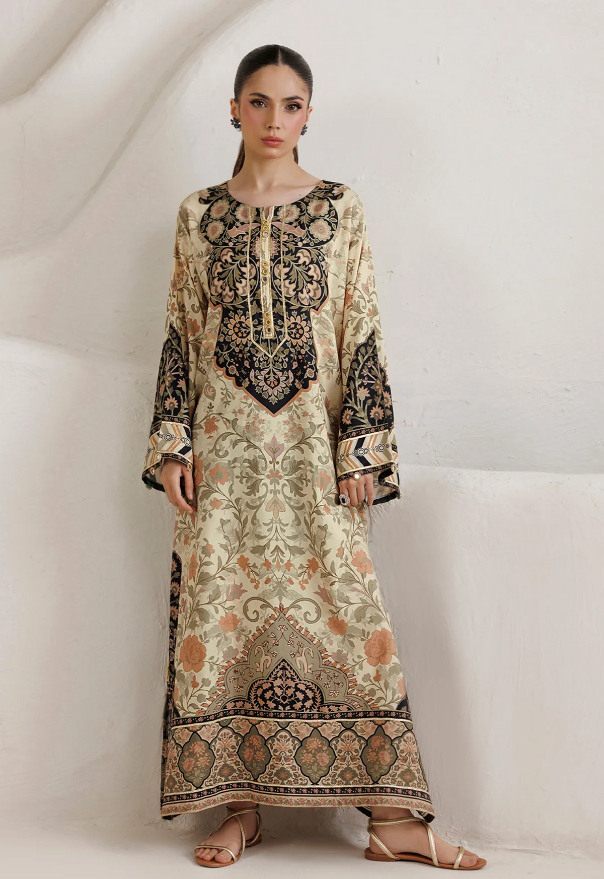 Printed Kaftaan Charmeuse Silk 2 Piece Unstitched Suit MK-SFA-02 - Party Wear