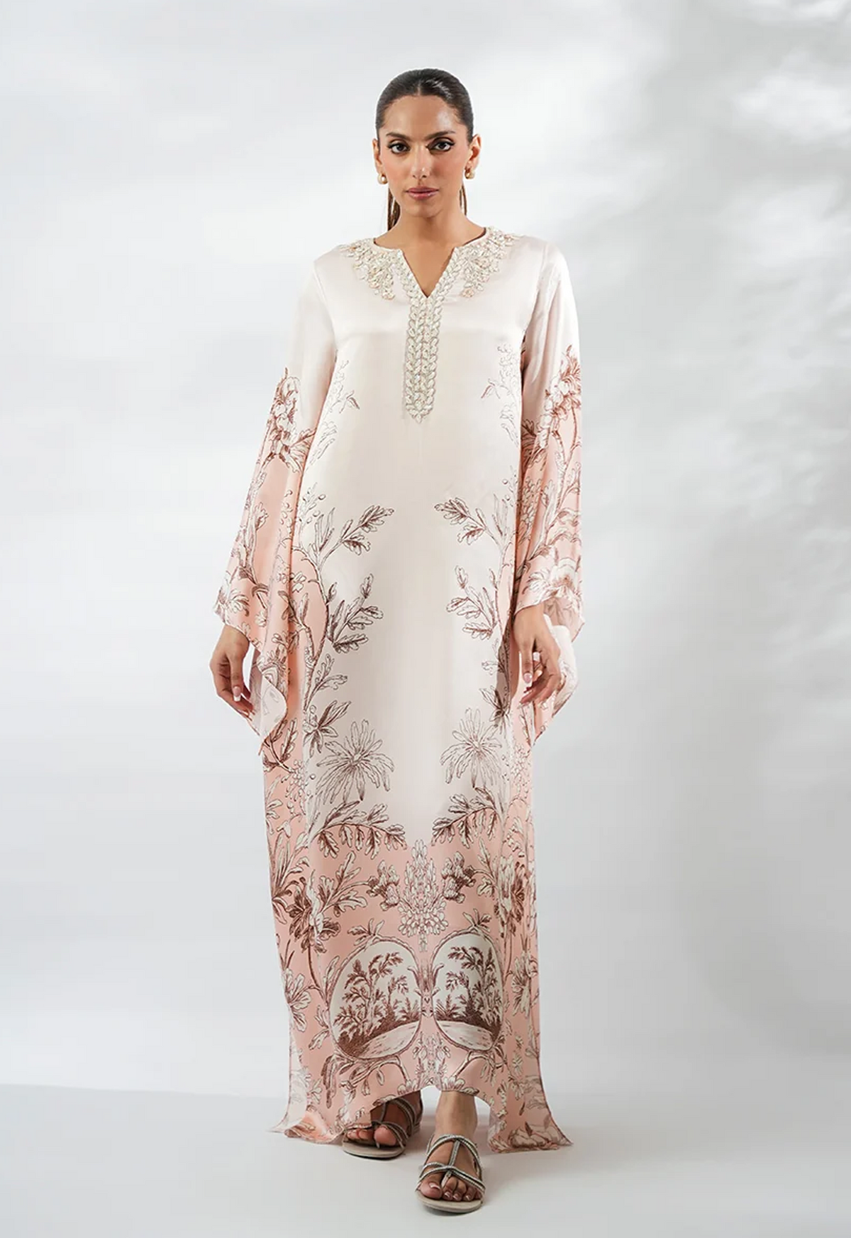 Embroidered Kaftaan Charmeuse Silk 2 Piece Unstitched Suit SMK-MINA - Party Wear