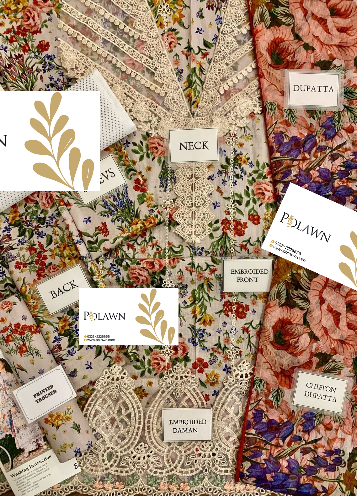Embroidered Lawn 3 Piece Unstitched Suit MBL-MPT-2507-A-25 -Summer Collection