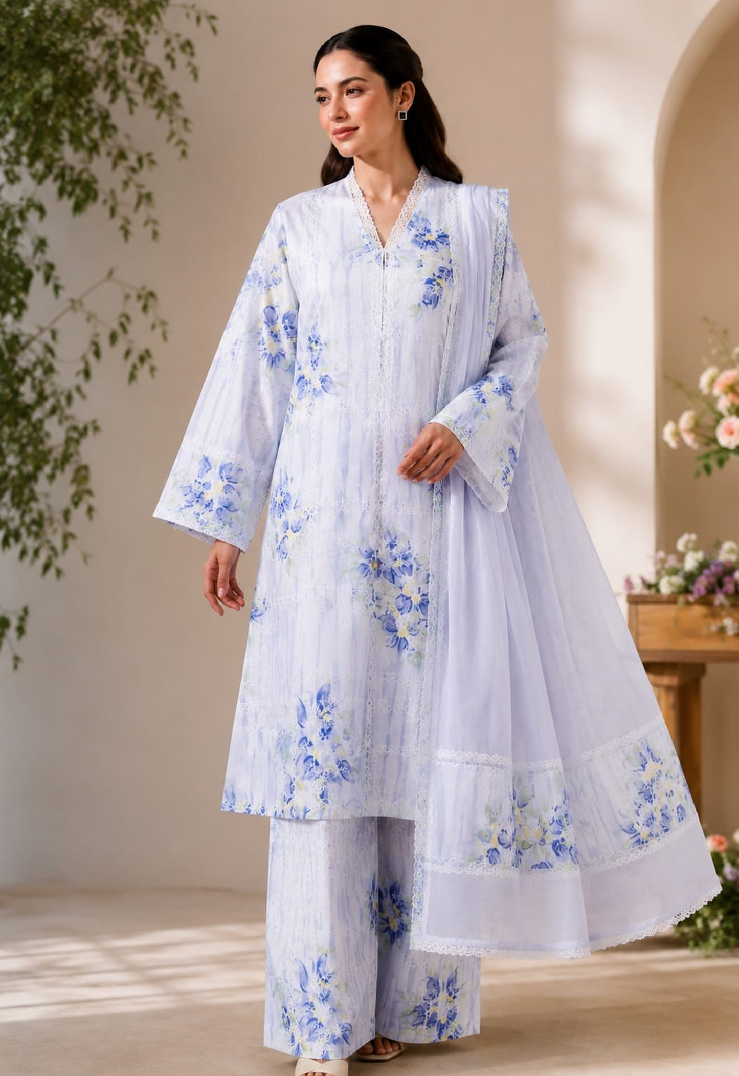 Embroidered Lawn 3 Piece Unstitched Suit CL-HU-107 - Summer Collection