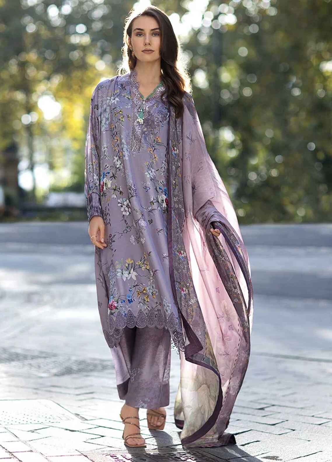 Embroidered Lawn 3 Piece Unstitched Suit SNL-D08-SATIN - Summer Collection