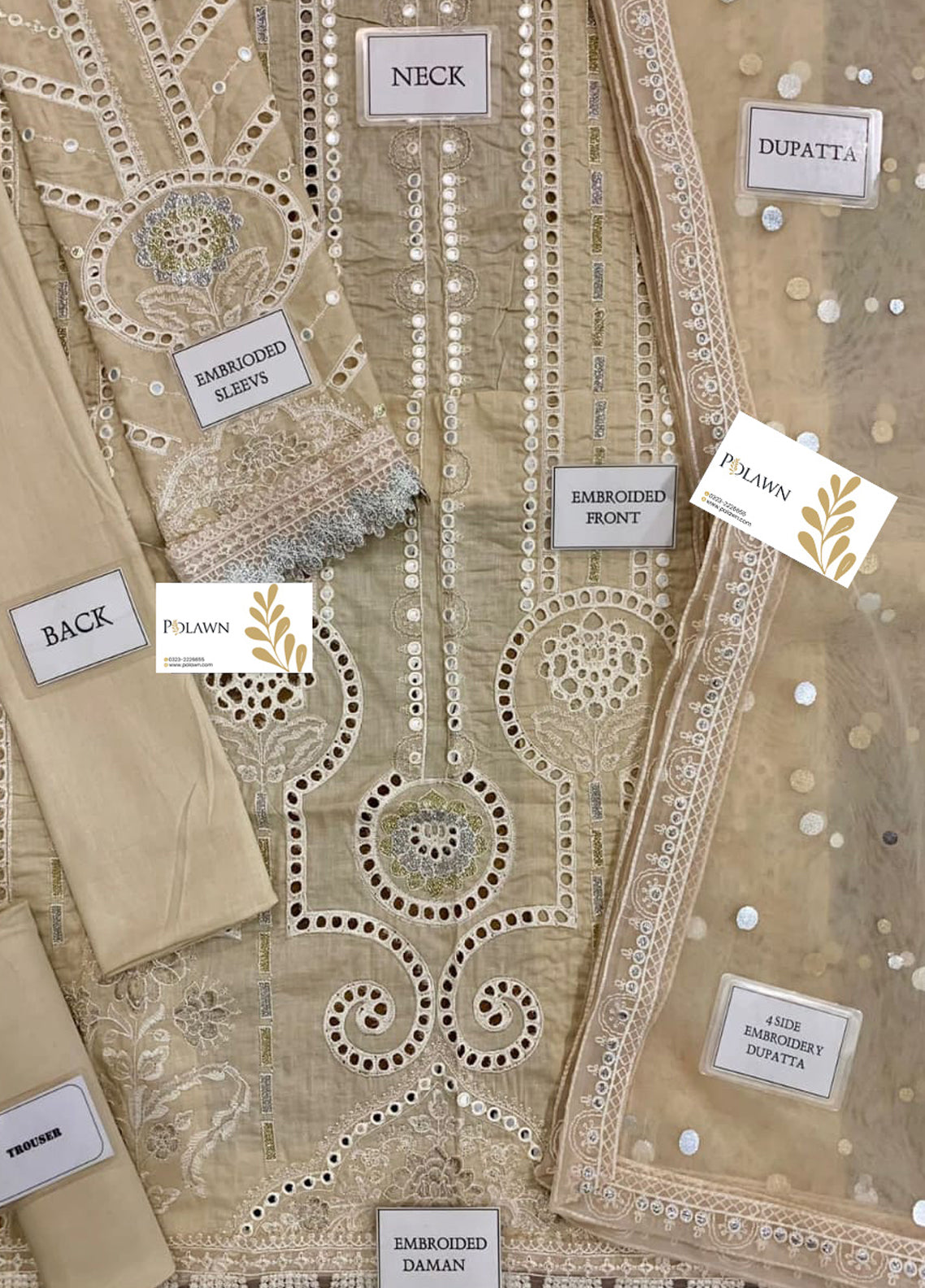 Embroidered Lawn 3 Piece Unstitched Suit MBL-D-2308-A-23 - Summer Collection