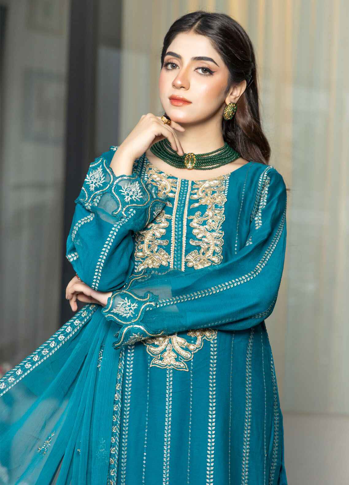 Mehru By Polawn Embroidered Stitched 3 Piece Chiffon Suit PD-24-804-Ready to Wear