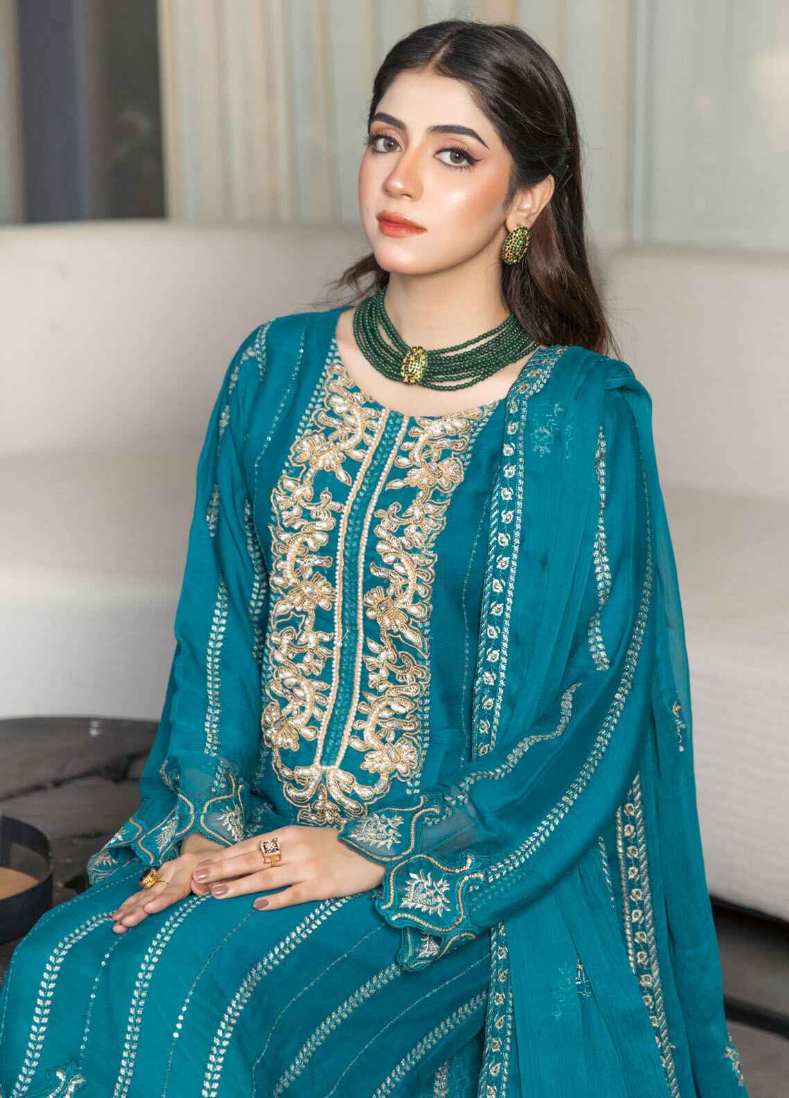 Mehru By Polawn Embroidered Stitched 3 Piece Chiffon Suit PD-24-804-Ready to Wear
