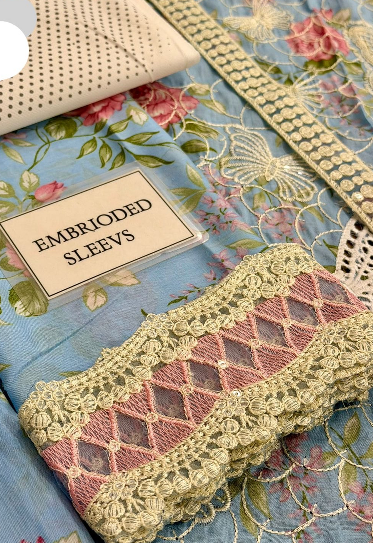 Embroidered Lawn 3 Piece Unstitched Suit SKY BLUE-MBL-MPT-2901-A-26 - Summer Collection