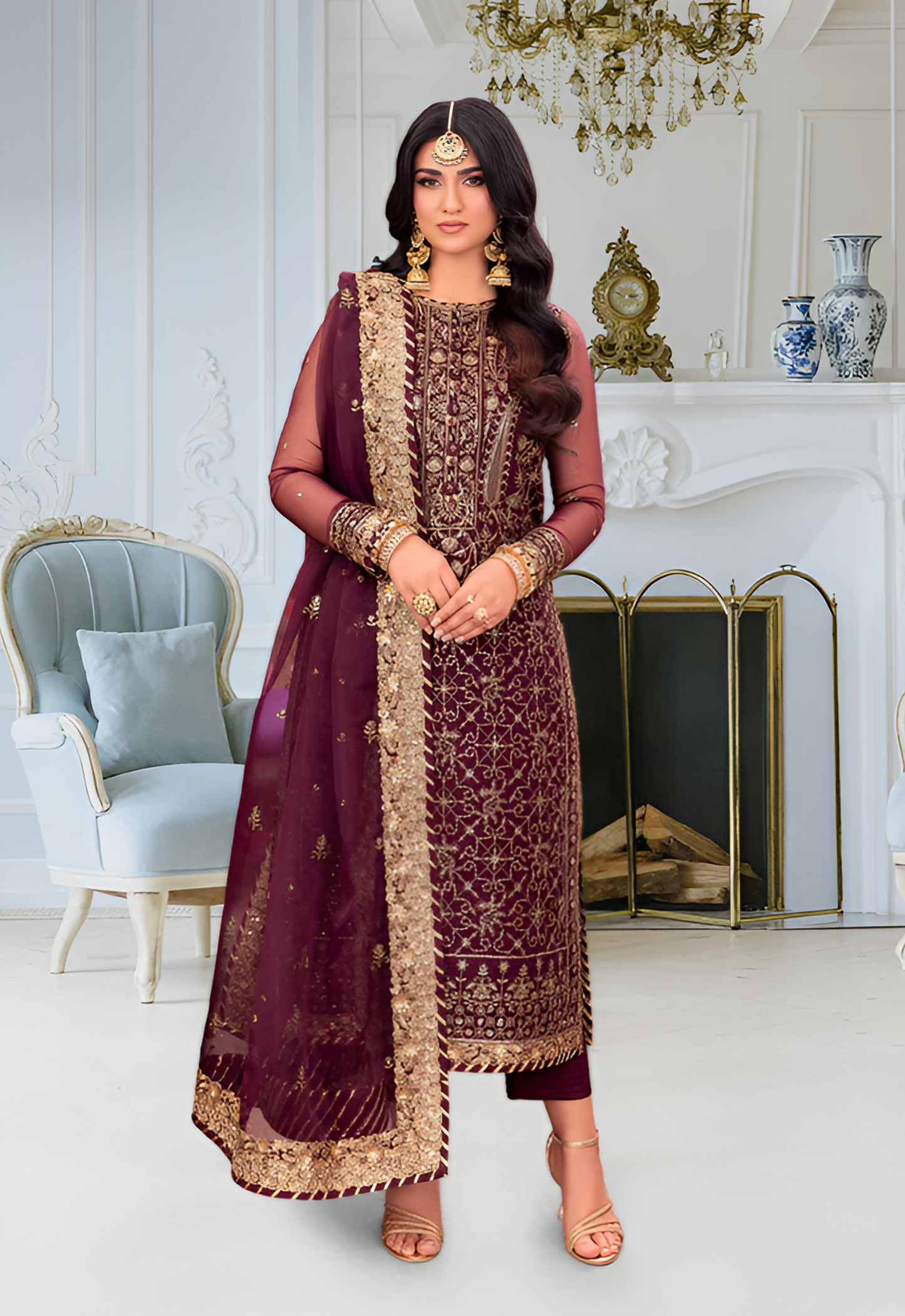 Embroidered Chiffon 3 Piece Unstitched Suit AJEMC-D24-25 - Party Wear
