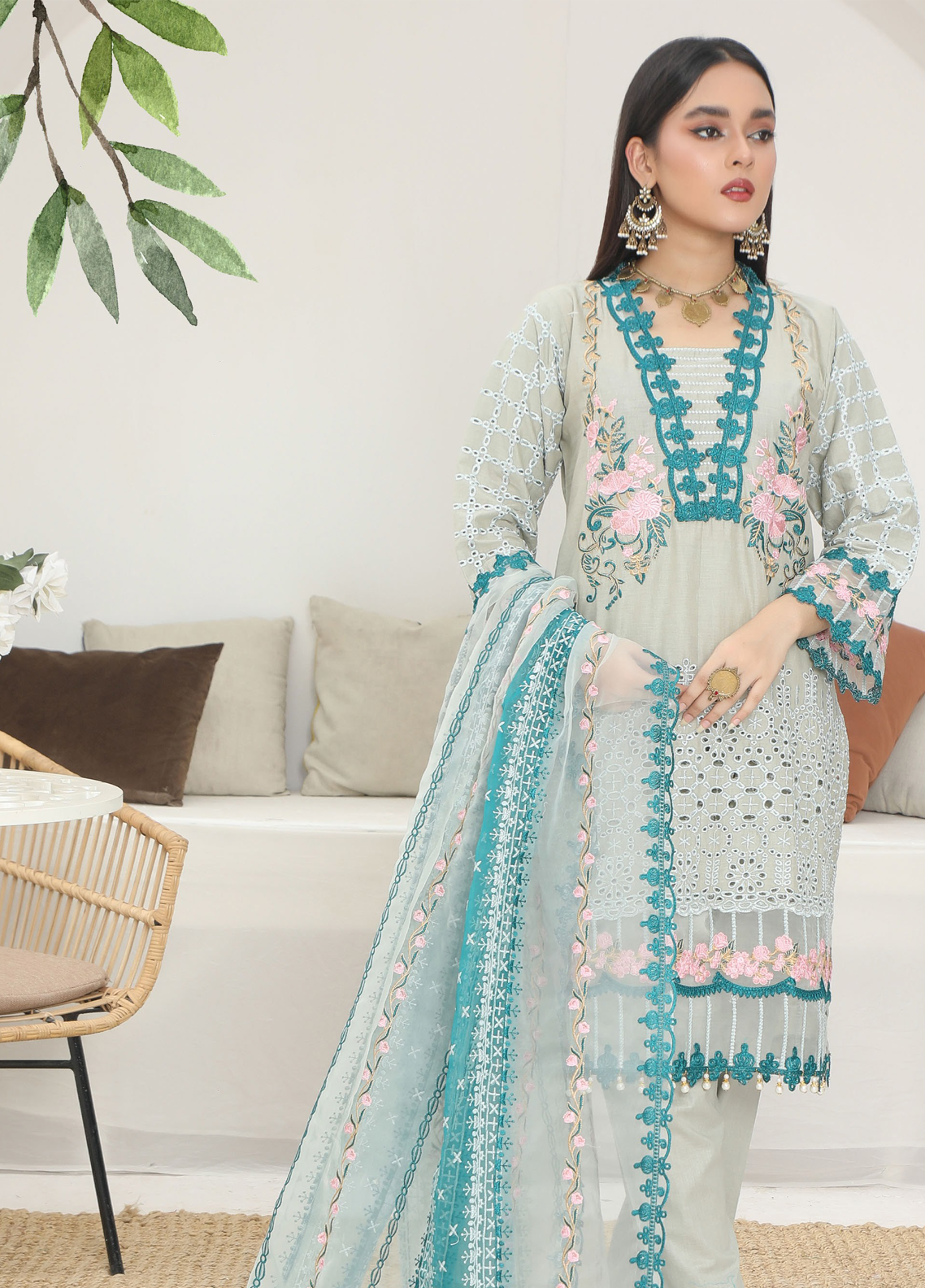 Embroidered Stitched 3 Piece Lawn Suit Design 102-Ready to Wear