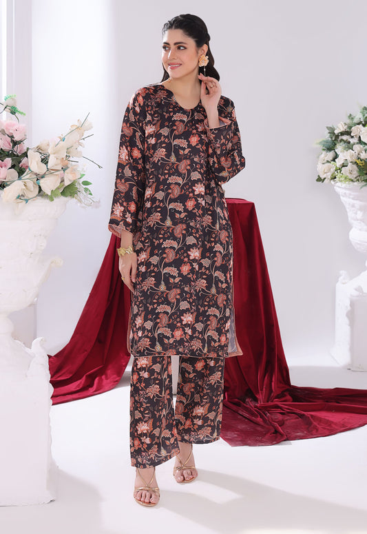 Polawn Printed Stitched 2 Piece Chamuse Silk Suit PB-CHAMUSE-102 - Basic Pret