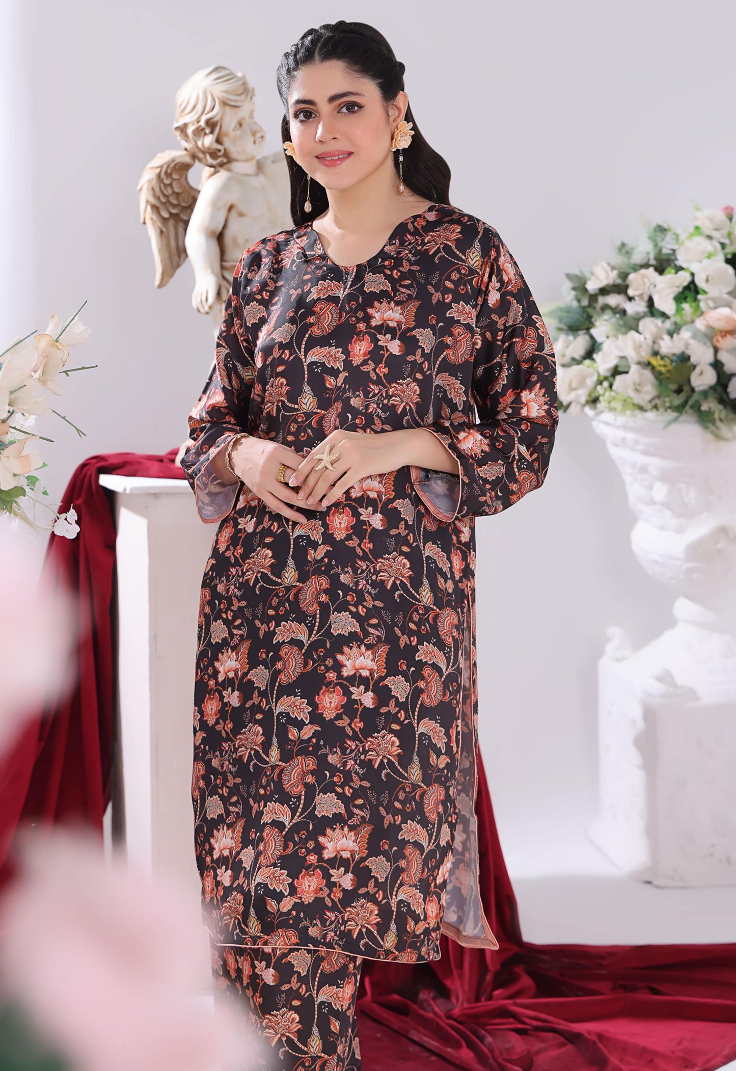 Polawn Printed Stitched 2 Piece Chamuse Silk Suit PB-CHAMUSE-102 - Basic Pret