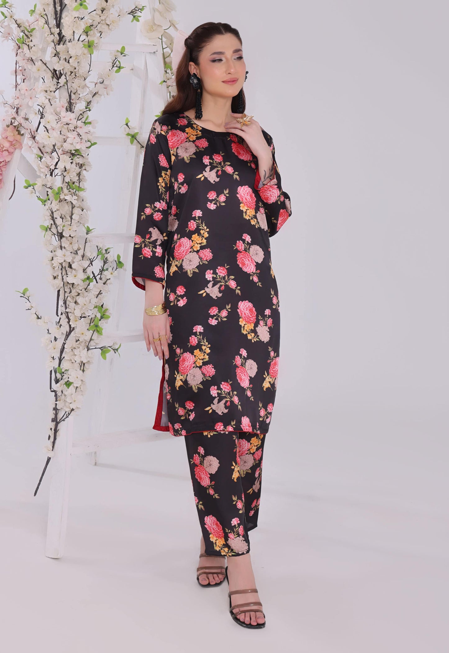 Polawn Printed Stitched 2 Piece Chamuse Silk Suit PB-CHAMUSE-107-B - Basic Pret