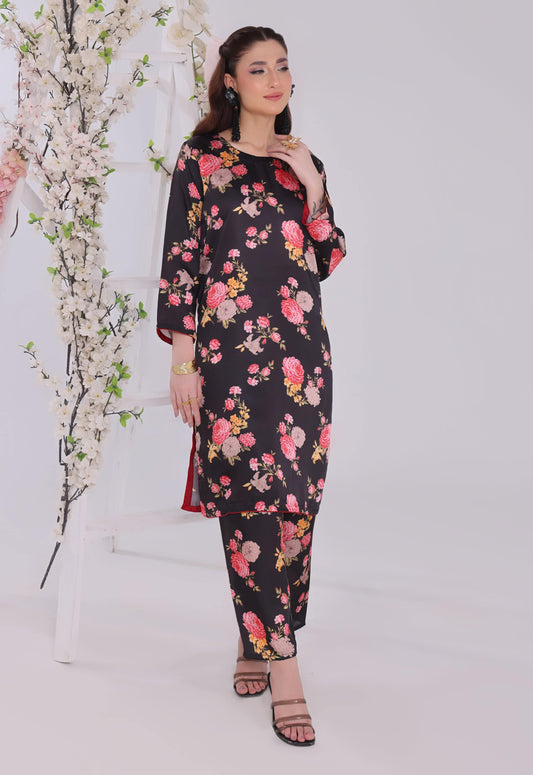 Polawn Printed Stitched 2 Piece Chamuse Silk Suit PB-CHAMUSE-107-B - Basic Pret