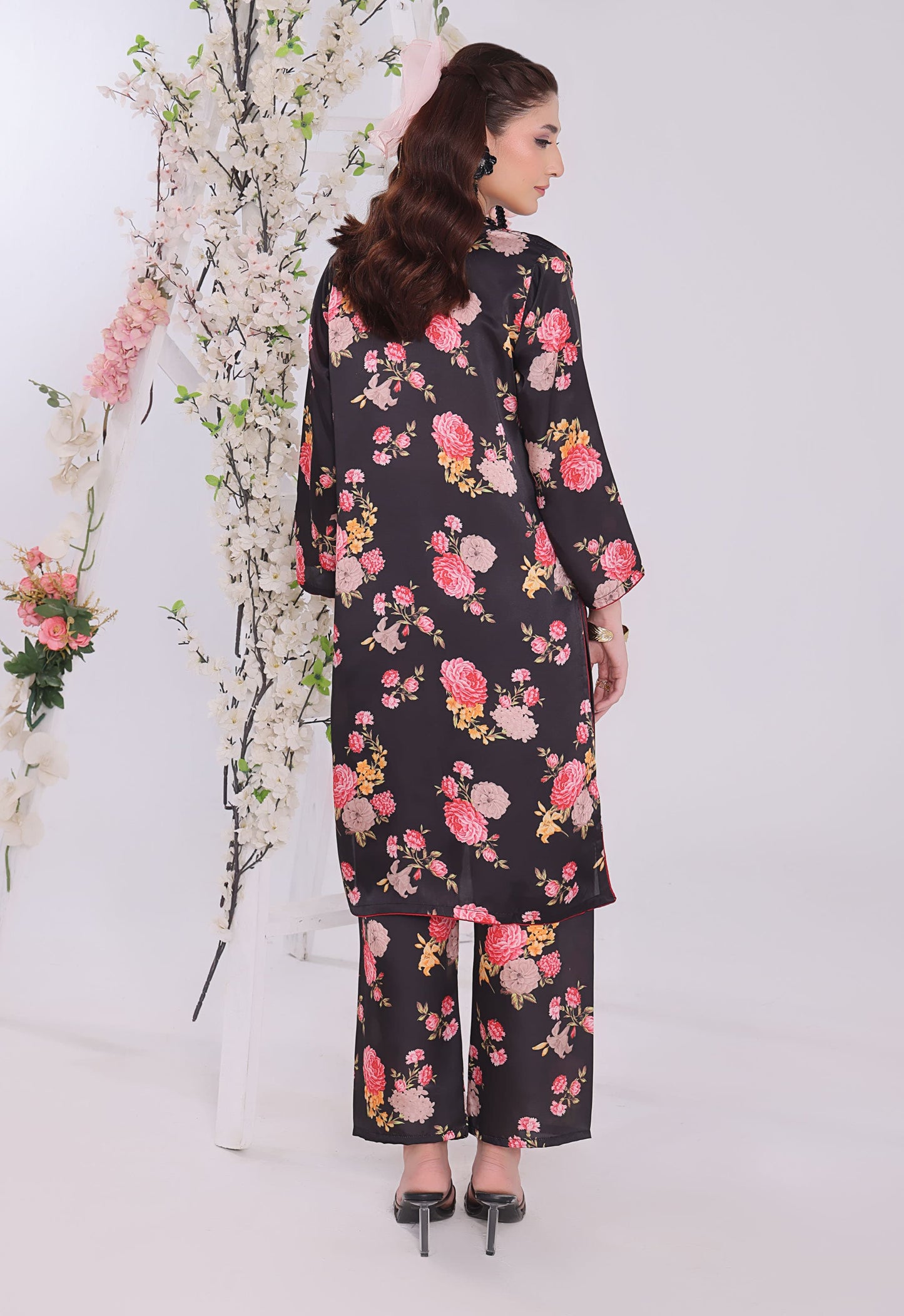 Polawn Printed Stitched 2 Piece Chamuse Silk Suit PB-CHAMUSE-107-B - Basic Pret