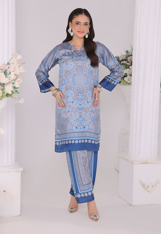 Polawn Printed Stitched 2 Piece Chamuse Silk Suit PB-CHAMUSE-108 - Basic Pret